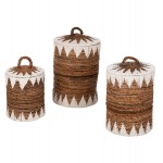 ΚΑΛΑΘΙΑ ΨΑΘΙΝΑ ΣΤΡΟΓΓΥΛΑ ΜΕ ΚΑΠΑΚΙ ΣΕΤ 3τμχ HM4306 ΣΕ ΦΥΣΙΚΟ-ΛΕΥΚΟ Φ42x63Υεκ.