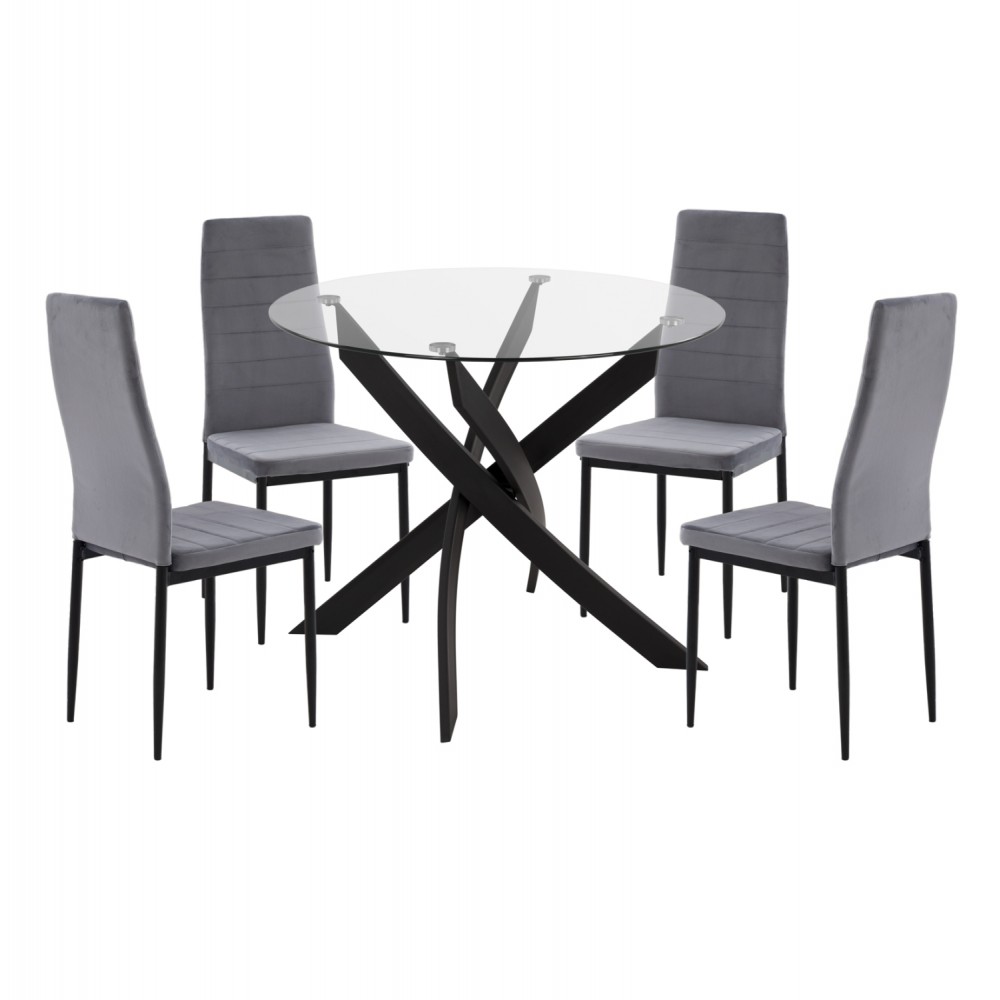 ΣΕΤ ΤΡΑΠΕΖΑΡΙΑΣ 5ΤΜΧ LADY HM21199.01 ΓΥΑΛΙ--ΜΕΤΑΛΛΟ ΣΕ ΜΑΥΡΟ & ΒΕΛΟΥΔΟ ΓΚΡΙ