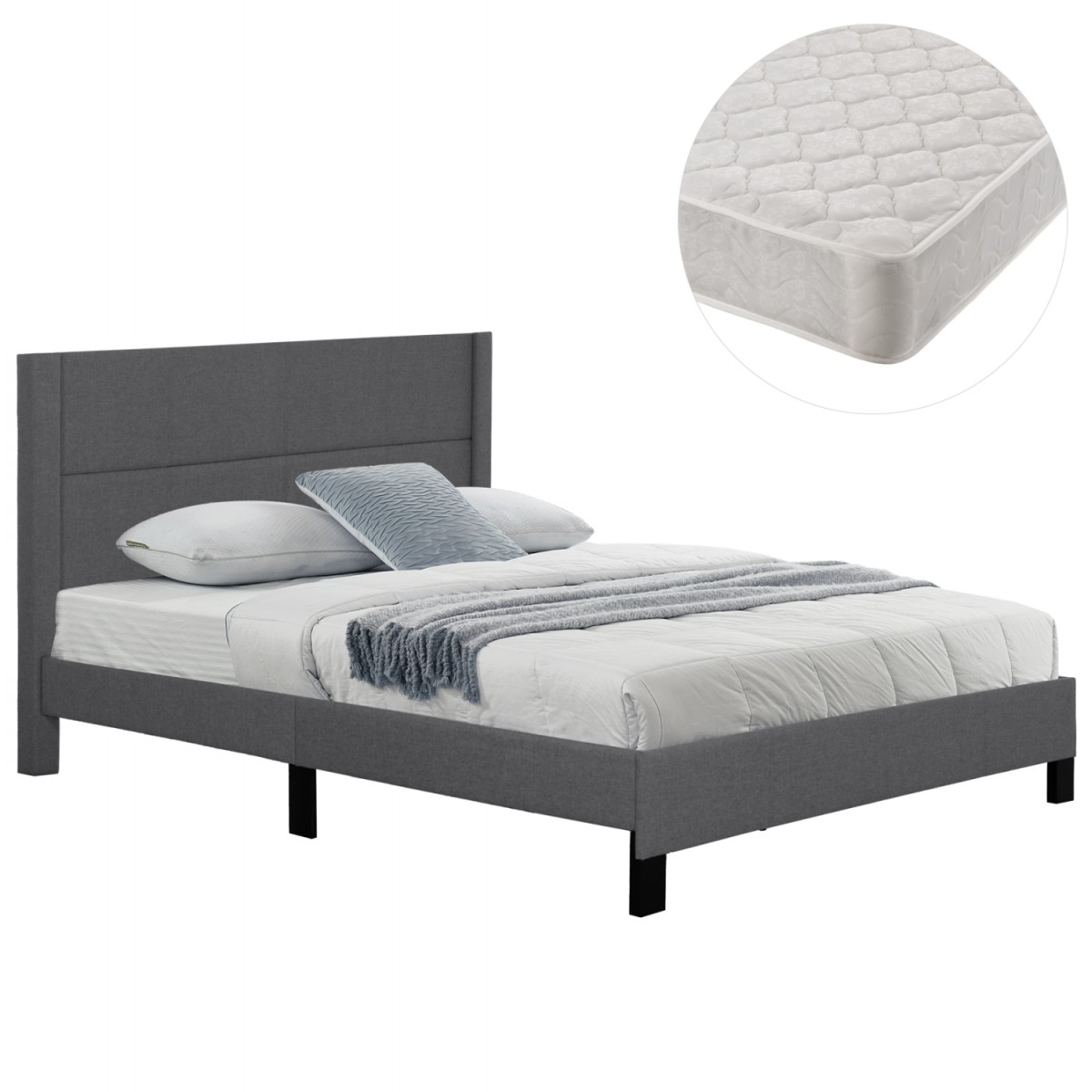 ΚΡΕΒΑΤΙ ΔΙΠΛΟ & ΣΤΡΩΜΑ TRILLOP HM21202.12 ΓΚΡΙ ΥΦΑΣΜΑ--ΓΙΑ 160x200εκ