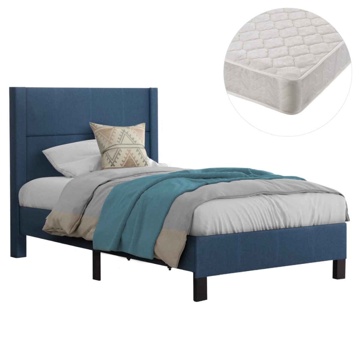 ΚΡΕΒΑΤΙ ΜΟΝΟ & ΣΤΡΩΜΑ TRILLOP HM21203.14 ΜΠΛΕ ΥΦΑΣΜΑ--ΓΙΑ 120x200εκ