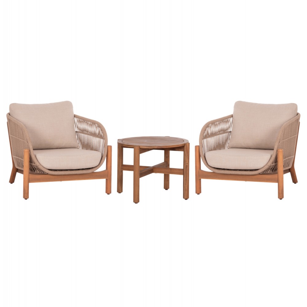 LOUNGE ΣΕΤ SANJI HM21214 ΤΡΑΠΕΖΙ & 2 ΠΟΛΥΘΡΟΝΕΣ--ΞΥΛΟ ΑΚΑΚΙΑΣ-ΑΛΟΥΜΙΝΙΟ-ΣΧΟΙΝΙ