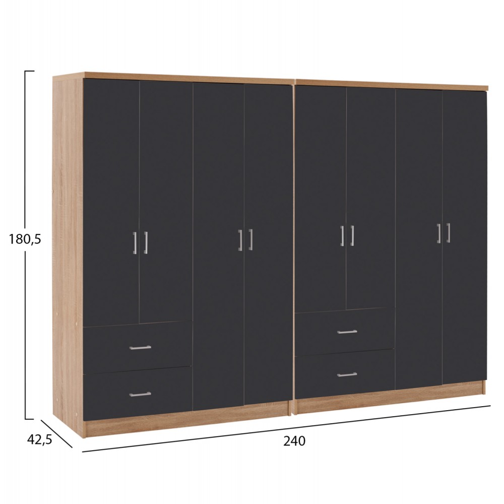 ΝΤΟΥΛΑΠΑ 8ΦΥΛΛΗ BRIANA HM21237.01 ΜΕΛΑΜΙΝΗ SONAMA & ΣΚΟΥΡΟ ΓΚΡΙ 241x42,5Χ180,5Υεκ.