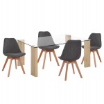 ΣΕΤ ΤΡΑΠΕΖΑΡΙΑΣ 5ΤΜΧ MORGAN HM21269.03 ΤΡΑΠΕΖΙ & 4 ΚΑΡΕΚΛΕΣ - ΓΚΡΙ ΥΦΑΣΜΑ