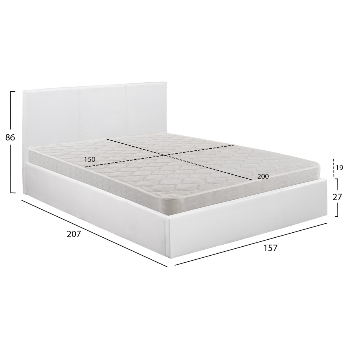 ΚΡΕΒΑΤΙ ΔΙΠΛΟ & ΣΤΡΩΜΑ 150x200εκ BOBBI HM21271.01 ΛΕΥΚΟ PU ΜΕ ΑΠΟΘ.ΧΩΡΟ