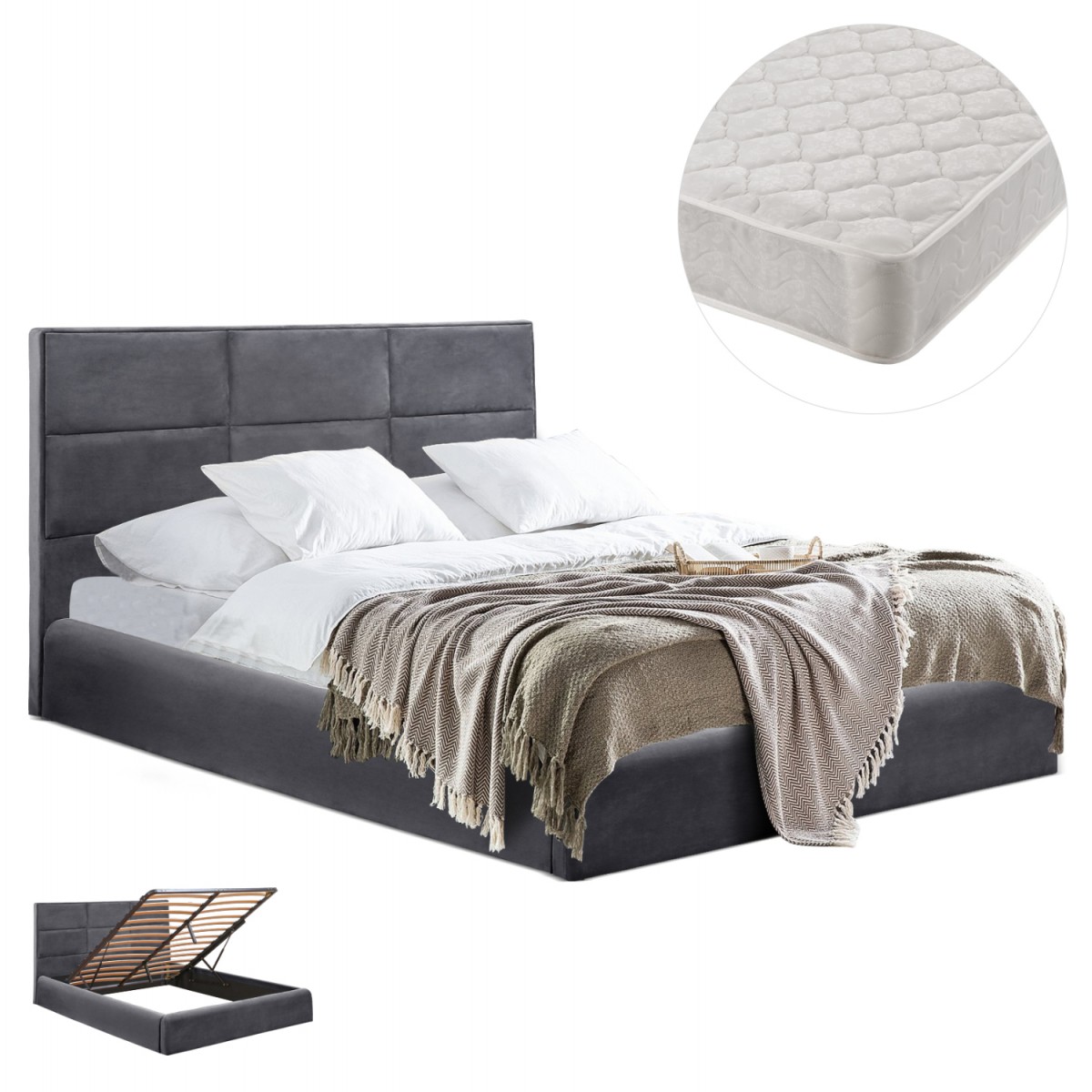 ΚΡΕΒΑΤΙ ΔΙΠΛΟ & ΣΤΡΩΜΑ BRILEY HM21272.01 ΓΚΡΙ ΒΕΛΟΥΔΟ ΜΕ ΑΠΟΘ.ΧΩΡΟ--ΓΙΑ 160x200εκ