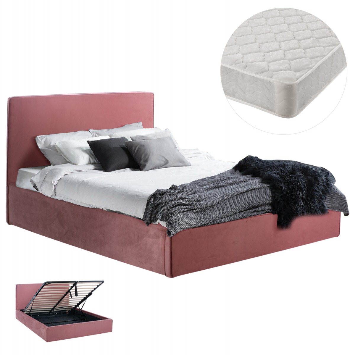 ΚΡΕΒΑΤΙ ΔΙΠΛΟ & ΣΤΡΩΜΑ ALLIE HM21273.02 ΣΑΠΙΟ ΜΗΛΟ ΒΕΛΟΥΔΟ ΜΕ ΑΠΟΘ.ΧΩΡΟ--ΓΙΑ 160x200εκ