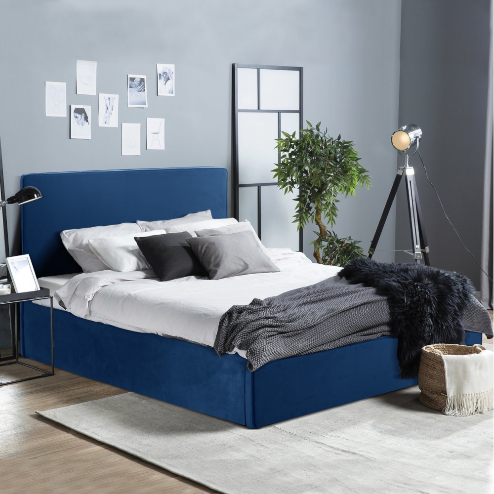 ΚΡΕΒΑΤΙ ΔΙΠΛΟ & ΣΤΡΩΜΑ ALLIE HM21273.04 ΜΠΛΕ ΒΕΛΟΥΔΟ ΜΕ ΑΠΟΘ.ΧΩΡΟ--ΓΙΑ 160x200εκ