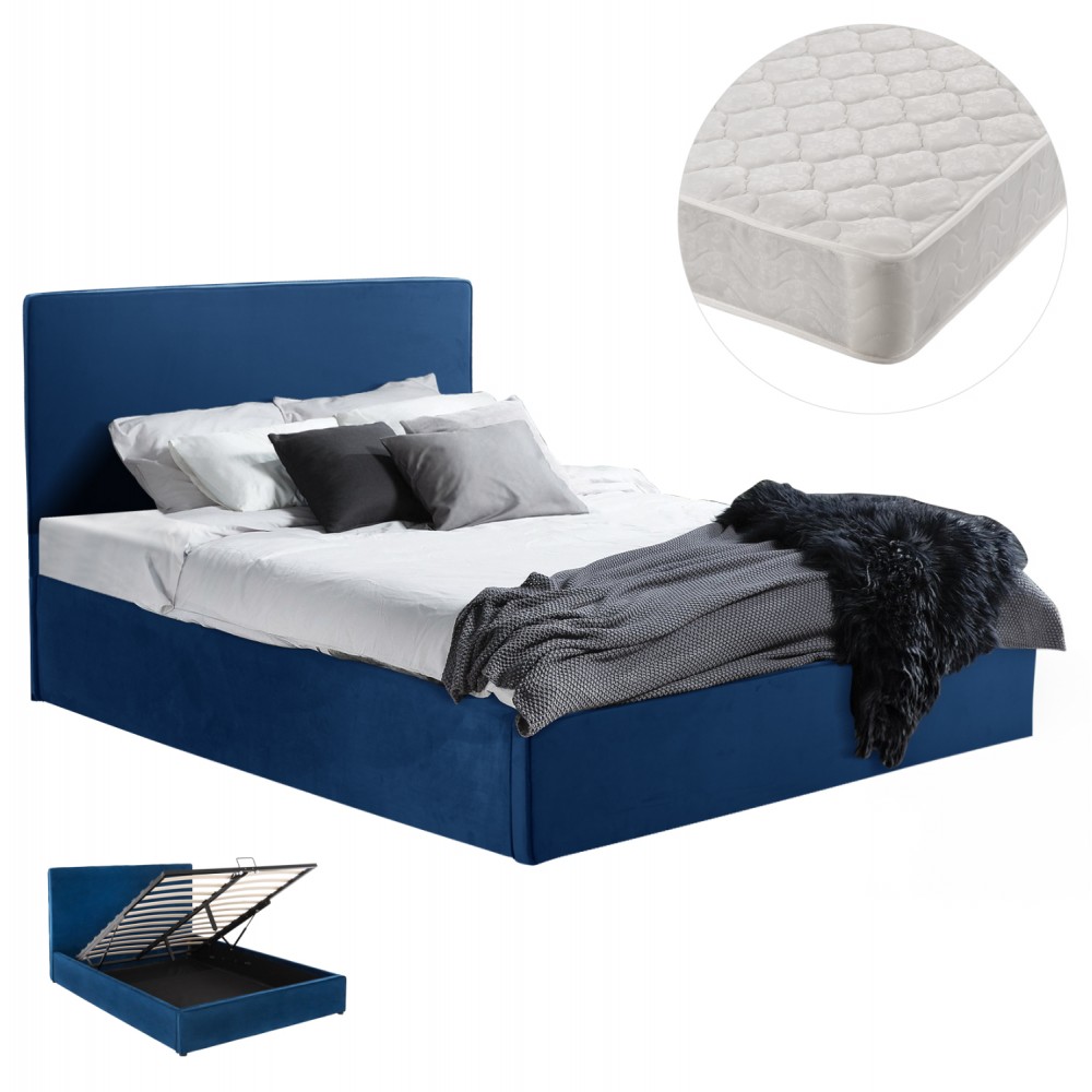 ΚΡΕΒΑΤΙ ΔΙΠΛΟ & ΣΤΡΩΜΑ ALLIE HM21273.04 ΜΠΛΕ ΒΕΛΟΥΔΟ ΜΕ ΑΠΟΘ.ΧΩΡΟ--ΓΙΑ 160x200εκ