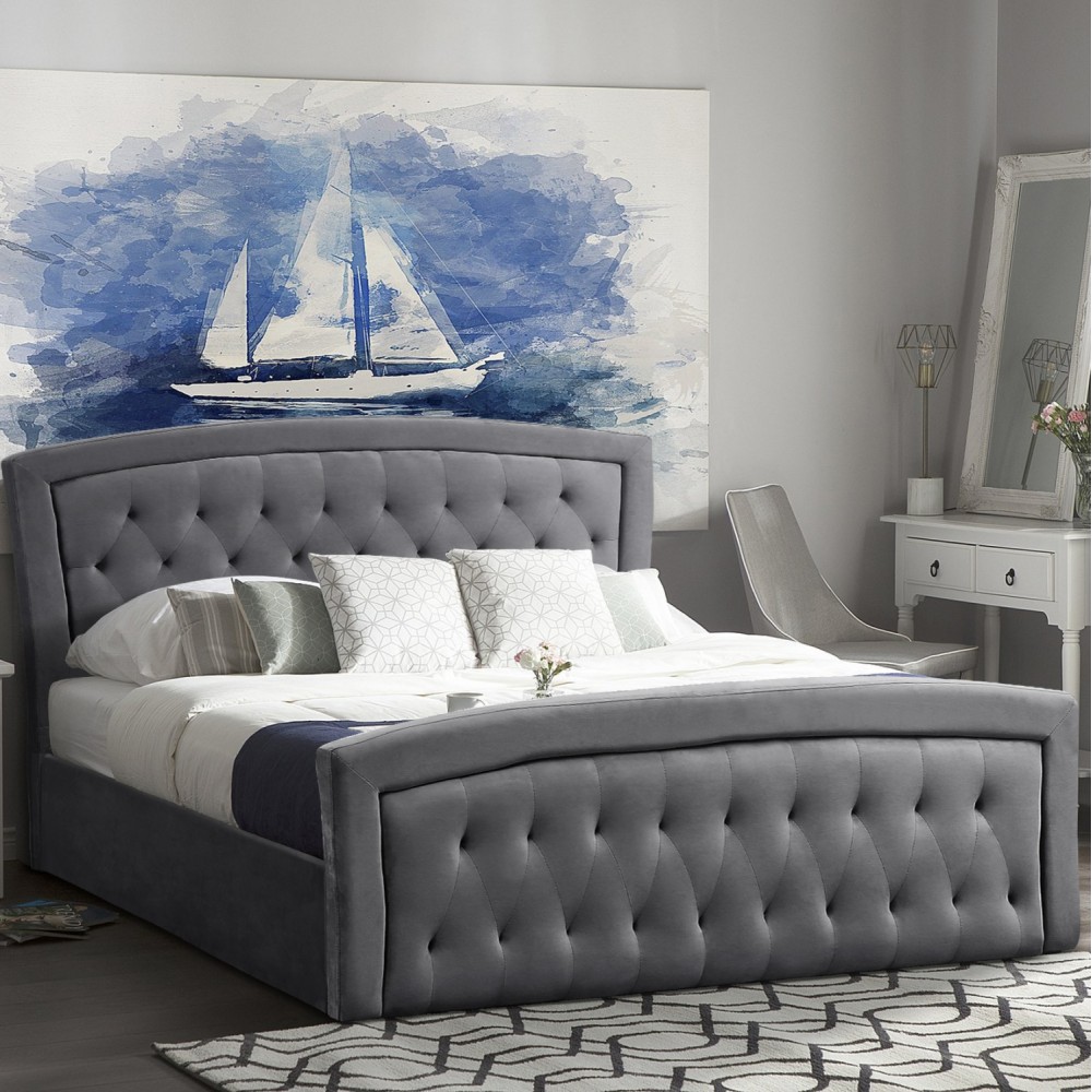 ΚΡΕΒΑΤΙ ΔΙΠΛΟ ΜΕ ΣΤΡΩΜΑ & ΑΠΟΘ.ΧΩΡΟ ODELIA HM21279.01 ΓΚΡΙ ΒΕΛΟΥΔΟ--ΓΙΑ 160x200εκ