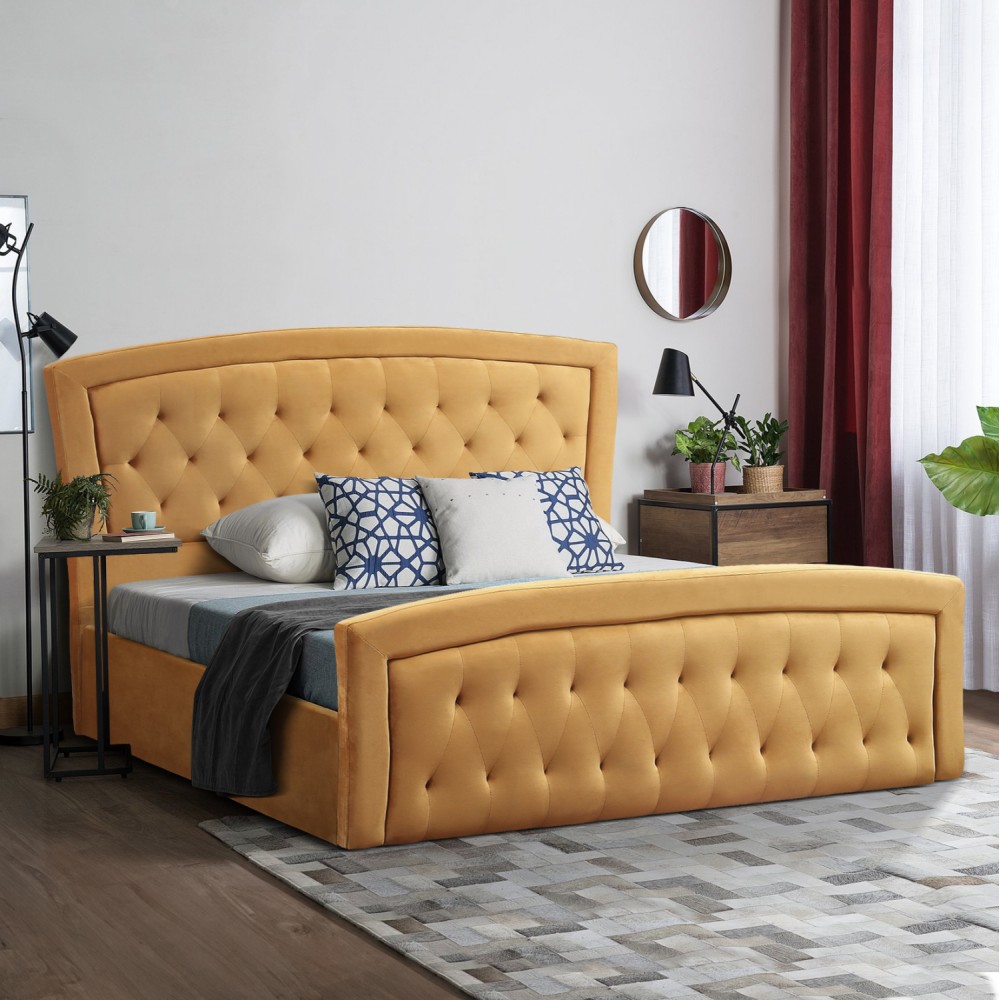 ΚΡΕΒΑΤΙ ΜΕ ΣΤΡΩΜΑ & ΑΠΟΘ.ΧΩΡΟ ODELIA HM21279.03 ΧΡΥΣΟ ΒΕΛΟΥΔΟ--ΓΙΑ 160x200εκ