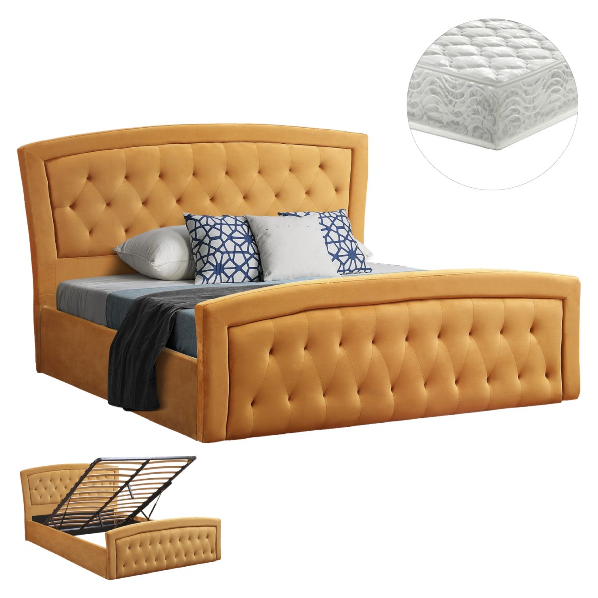 ΚΡΕΒΑΤΙ ΜΕ ΣΤΡΩΜΑ & ΑΠΟΘ.ΧΩΡΟ ODELIA HM21279.03 ΧΡΥΣΟ ΒΕΛΟΥΔΟ--ΓΙΑ 160x200εκ