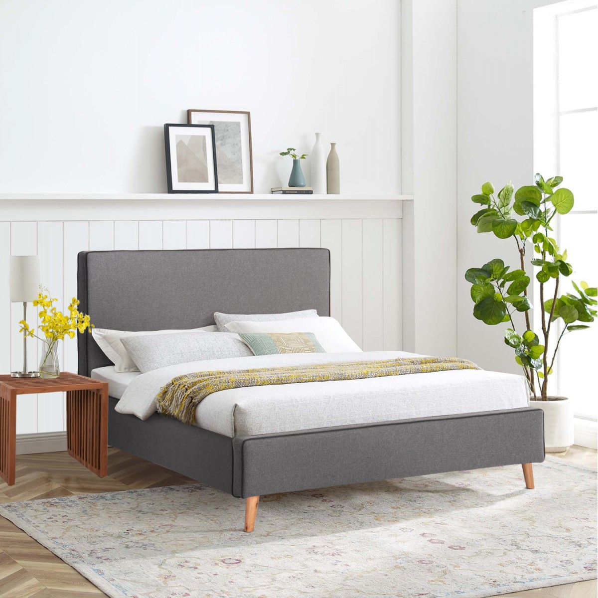 ΚΡΕΒΑΤΙ ΜΕ ΣΤΡΩΜΑ INDRA HM21280.01 ΓΚΡΙ ΥΦΑΣΜΑ--ΓΙΑ 160x200εκ