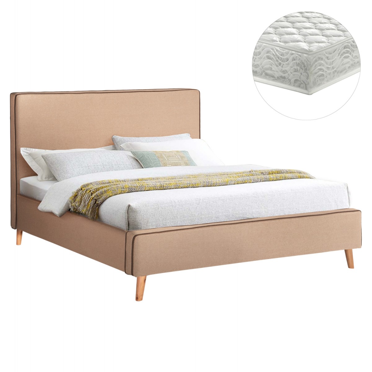 ΚΡΕΒΑΤΙ ΜΕ ΣΤΡΩΜΑ INDRA HM21280.02 ΜΠΕΖ ΥΦΑΣΜΑ--ΓΙΑ 160x200εκ