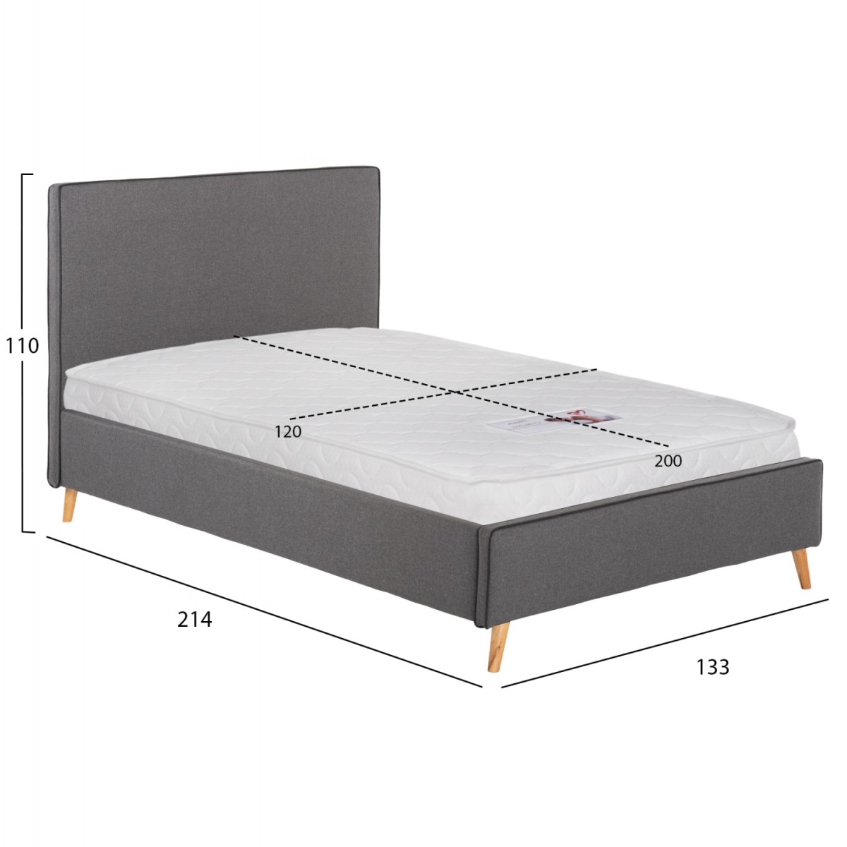 ΚΡΕΒΑΤΙ ΜΕ ΣΤΡΩΜΑ MAYLIN HM21281.03 ΓΚΡΙ ΥΦΑΣΜΑ--ΓΙΑ 120x200εκ