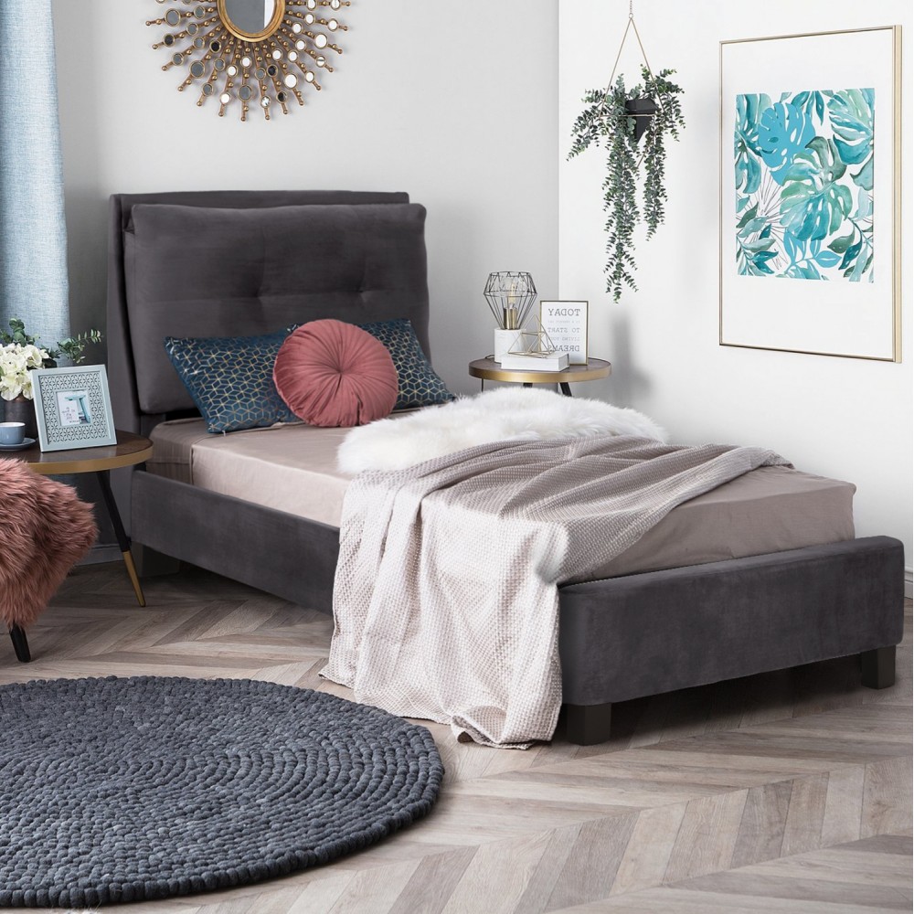 ΚΡΕΒΑΤΙ ΜΕ ΣΤΡΩΜΑ RILEY HM21282.01 ΓΚΡΙ ΒΕΛΟΥΔΟ--ΓΙΑ 90x200εκ