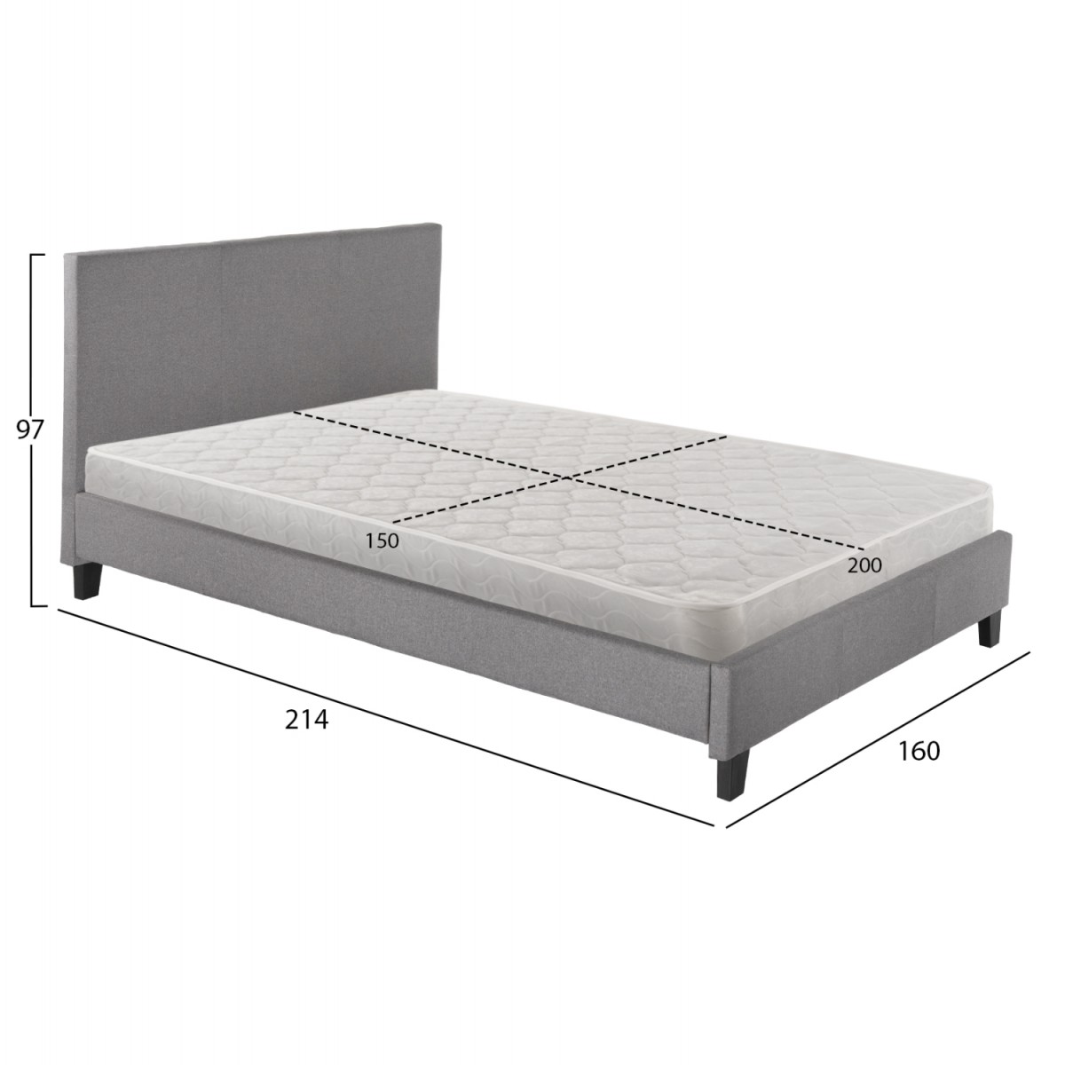 ΚΡΕΒΑΤΙ ΜΕ ΣΤΡΩΜΑ BECCA HM21283.04 ΓΚΡΙ ΥΦΑΣΜΑ--ΓΙΑ 150x200εκ