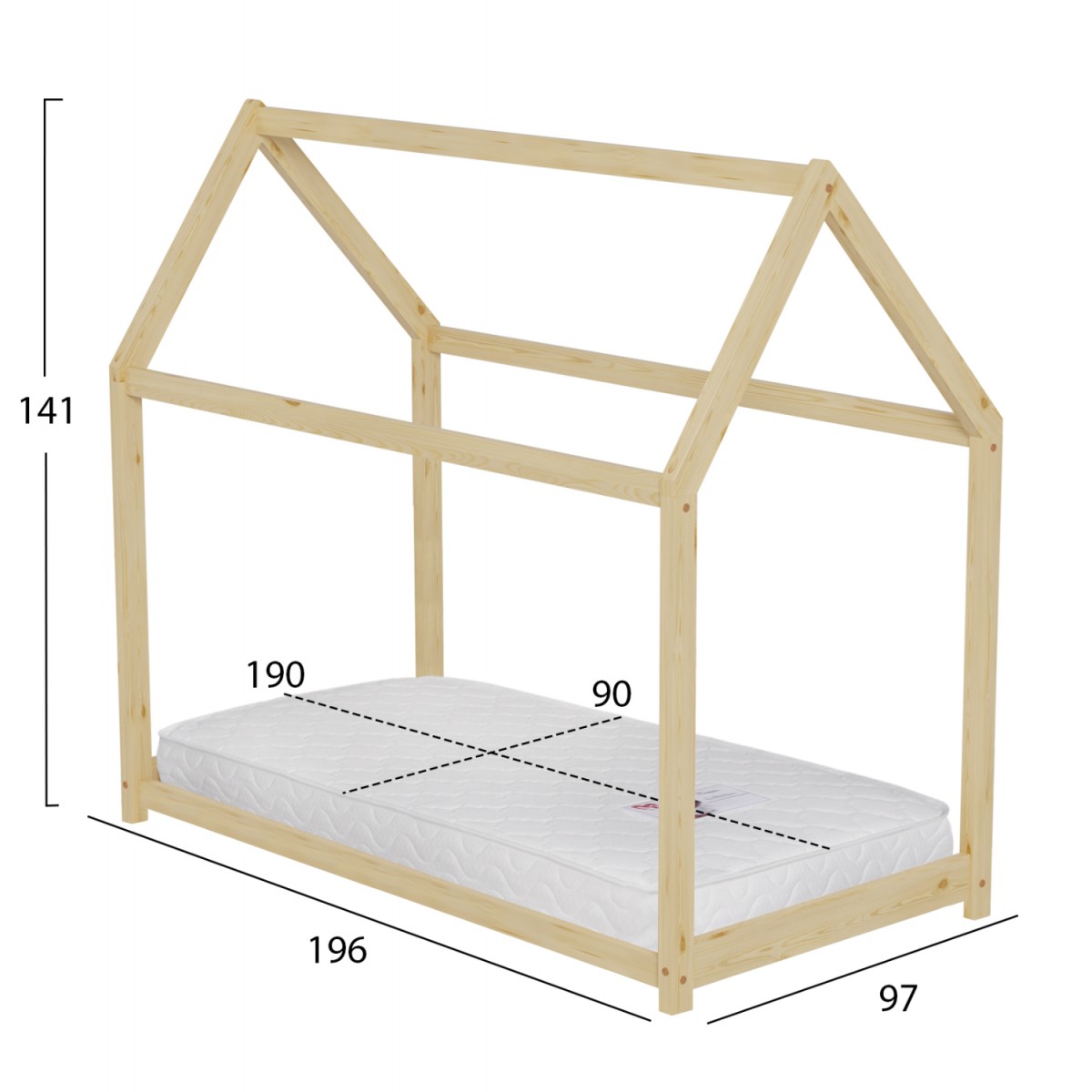 ΚΡΕΒΑΤΙ ΠΑΙΔΙΚΟ ΜΕ ΣΤΡΩΜΑ PEPE HM21302 ΞΥΛΟ ΠΕΥΚΟΥ ΣΕ ΦΥΣΙΚΟ--ΣΤΡΩΜΑ 90x190εκ
