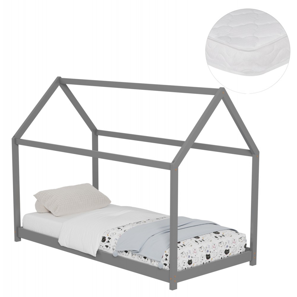 ΚΡΕΒΑΤΙ ΠΑΙΔΙΚΟ ΜΕ ΣΤΡΩΜΑ PEPE HM21302.02 ΞΥΛΟ ΠΕΥΚΟΥ ΣΕ ΓΚΡΙ--ΣΤΡΩΜΑ 90x190εκ