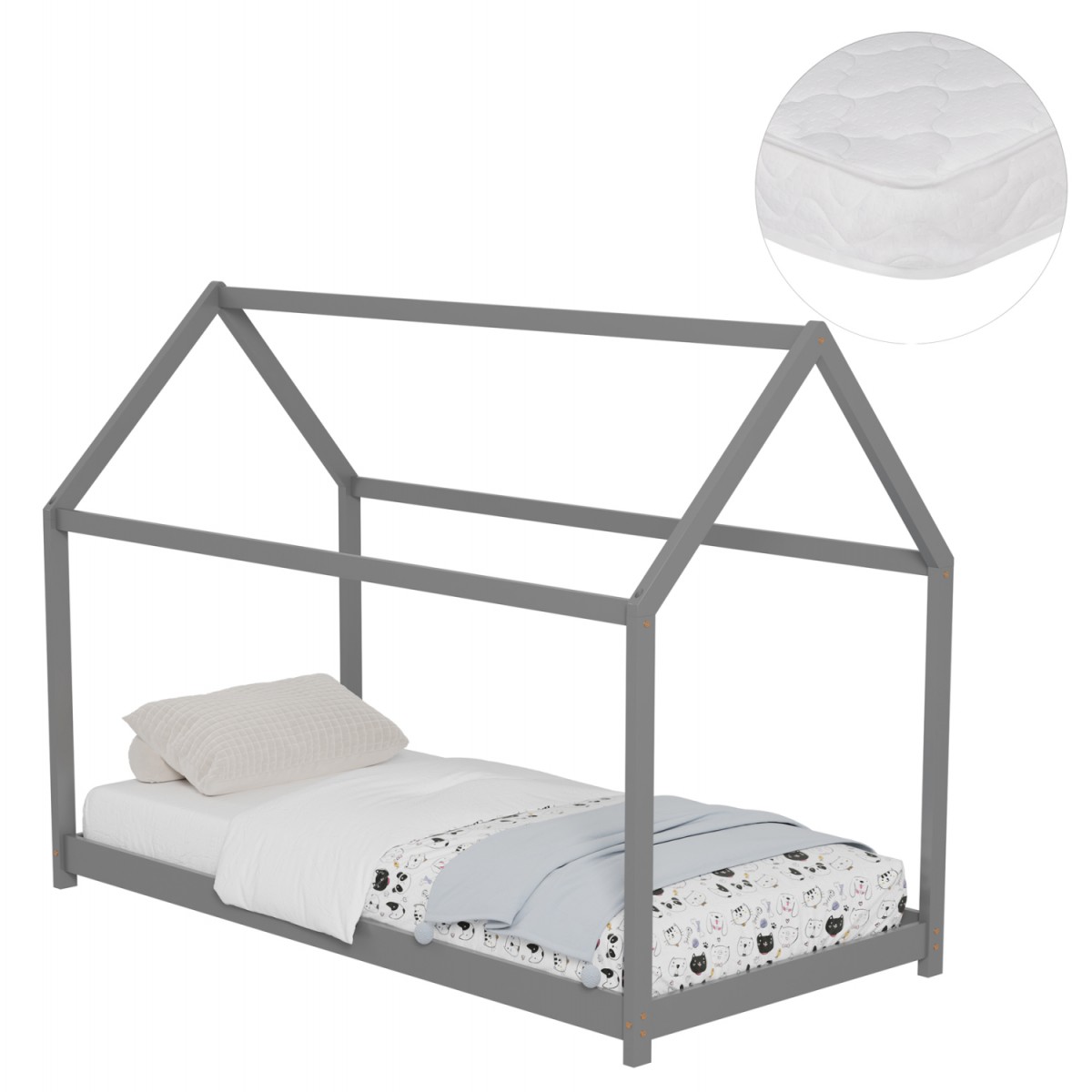 ΚΡΕΒΑΤΙ ΠΑΙΔΙΚΟ ΜΕ ΣΤΡΩΜΑ PEPE HM21302.02 ΞΥΛΟ ΠΕΥΚΟΥ ΣΕ ΓΚΡΙ--ΣΤΡΩΜΑ 90x190εκ