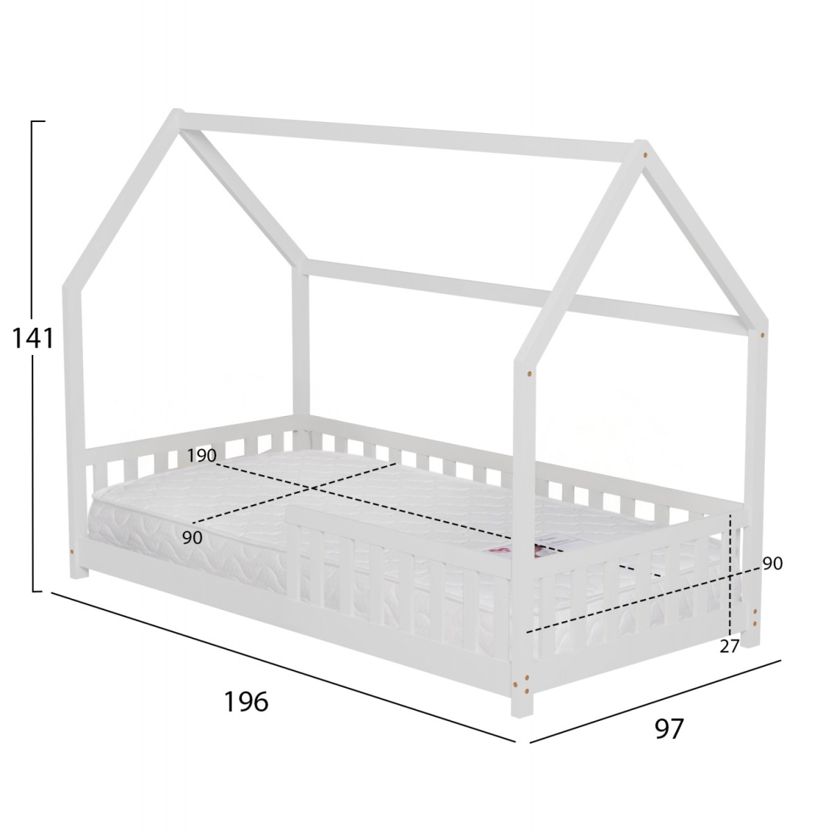 ΚΡΕΒΑΤΙ ΠΑΙΔΙΚΟ ΜΕ ΣΤΡΩΜΑ PHYLLIS HM21304.01 ΞΥΛΟ ΠΕΥΚΟΥ ΣΕ ΛΕΥΚΟ--ΣΤΡΩΜΑ 90x190εκ