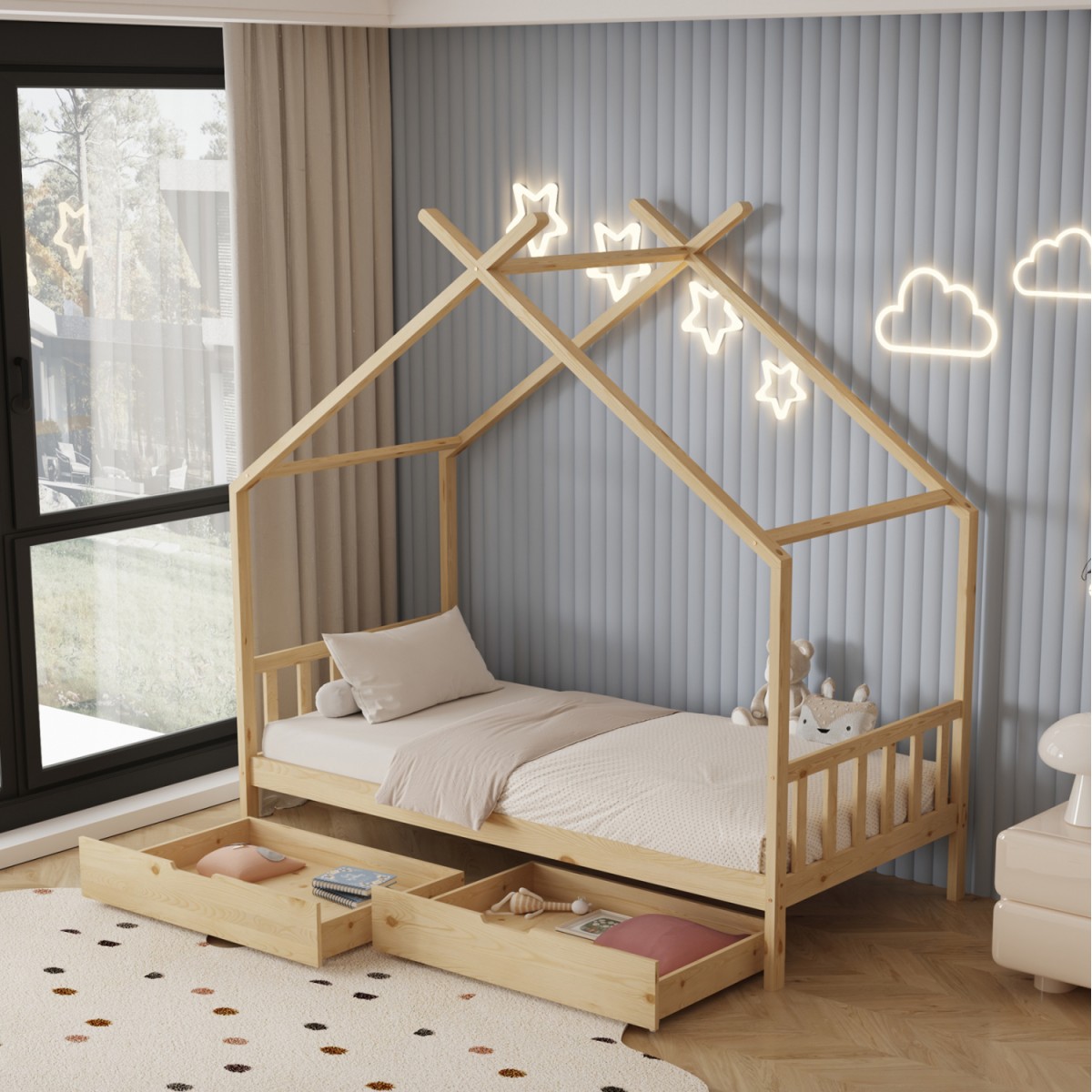 ΚΡΕΒΑΤΙ ΠΑΙΔΙΚΟ ΜΕ ΣΤΡΩΜΑ KLARICE HM21305 ΞΥΛΟ ΠΕΥΚΟΥ ΣΕ ΦΥΣΙΚΟ--ΣΤΡΩΜΑ 90x190εκ