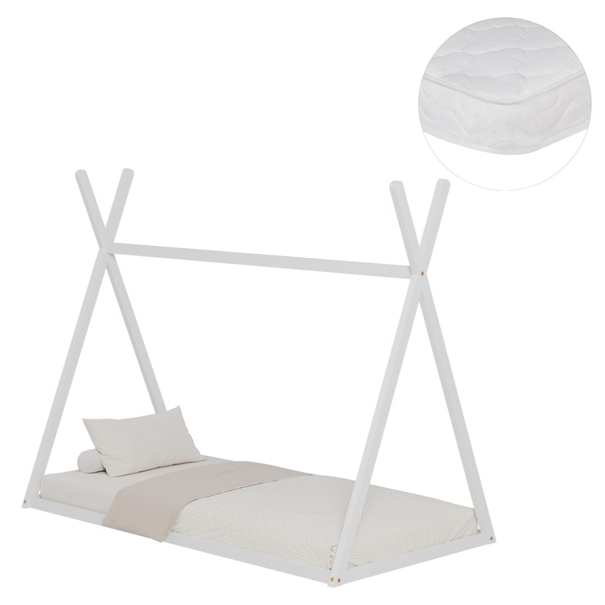 ΚΡΕΒΑΤΙ ΠΑΙΔΙΚΟ ΜΕ ΣΤΡΩΜΑ MUNK HM21306.01 ΞΥΛΟ ΠΕΥΚΟΥ ΣΕ ΛΕΥΚΟ--ΣΤΡΩΜΑ 90x190εκ