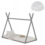 ΚΡΕΒΑΤΙ ΠΑΙΔΙΚΟ ΜΕ ΣΤΡΩΜΑ MUNK HM21306.02 ΞΥΛΟ ΠΕΥΚΟΥ ΣΕ ΓΚΡΙ--ΣΤΡΩΜΑ 90x190εκ