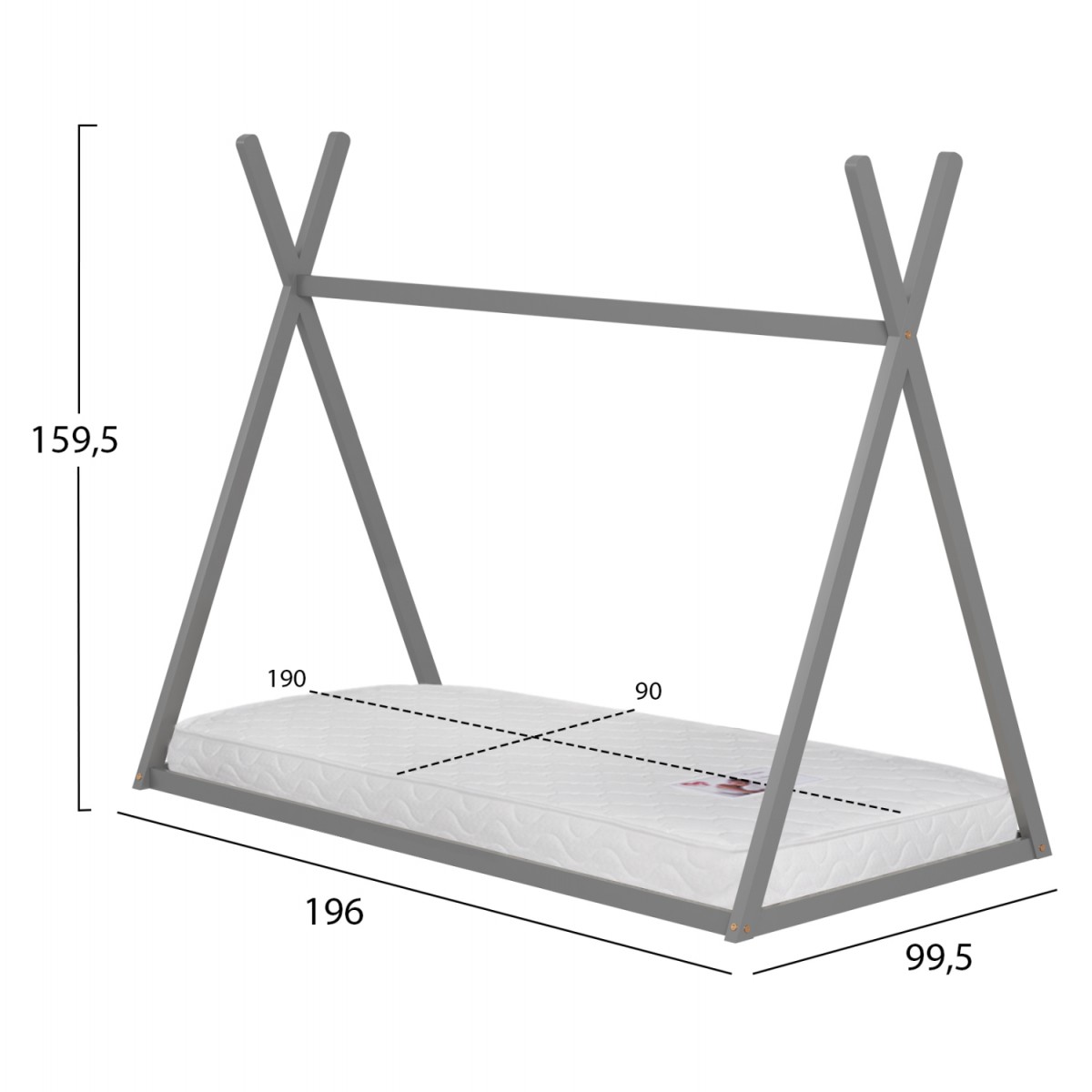 ΚΡΕΒΑΤΙ ΠΑΙΔΙΚΟ ΜΕ ΣΤΡΩΜΑ MUNK HM21306.02 ΞΥΛΟ ΠΕΥΚΟΥ ΣΕ ΓΚΡΙ--ΣΤΡΩΜΑ 90x190εκ