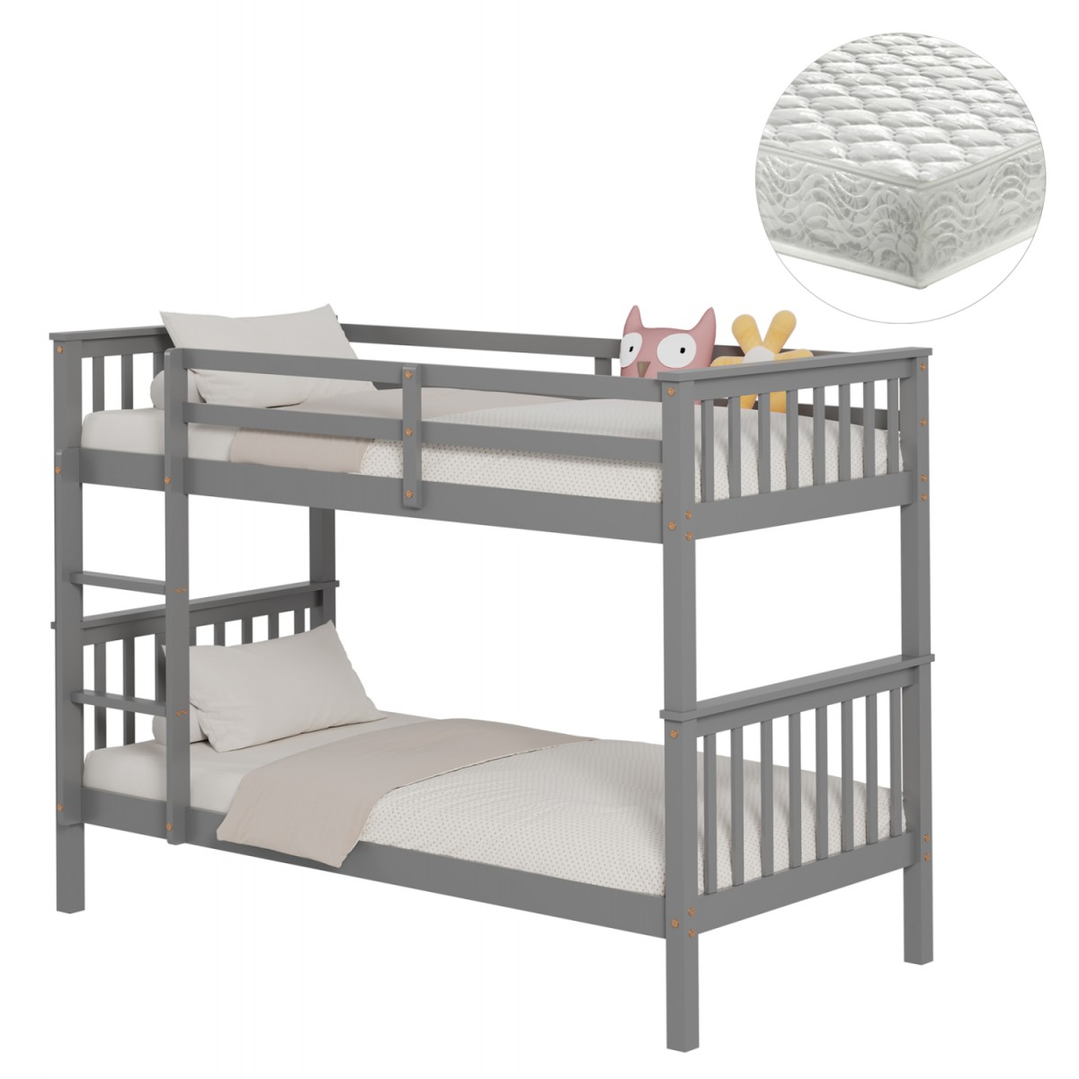 ΚΟΥΚΕΤΑ ΠΑΙΔΙΚΗ ΜΕ 2 ΣΤΡΩΜΑΤΑ LANTAI HM21307.02 ΞΥΛΟ ΠΕΥΚΟΥ ΓΚΡΙ--ΣΤΡΩΜΑΤΑ 90x190εκ