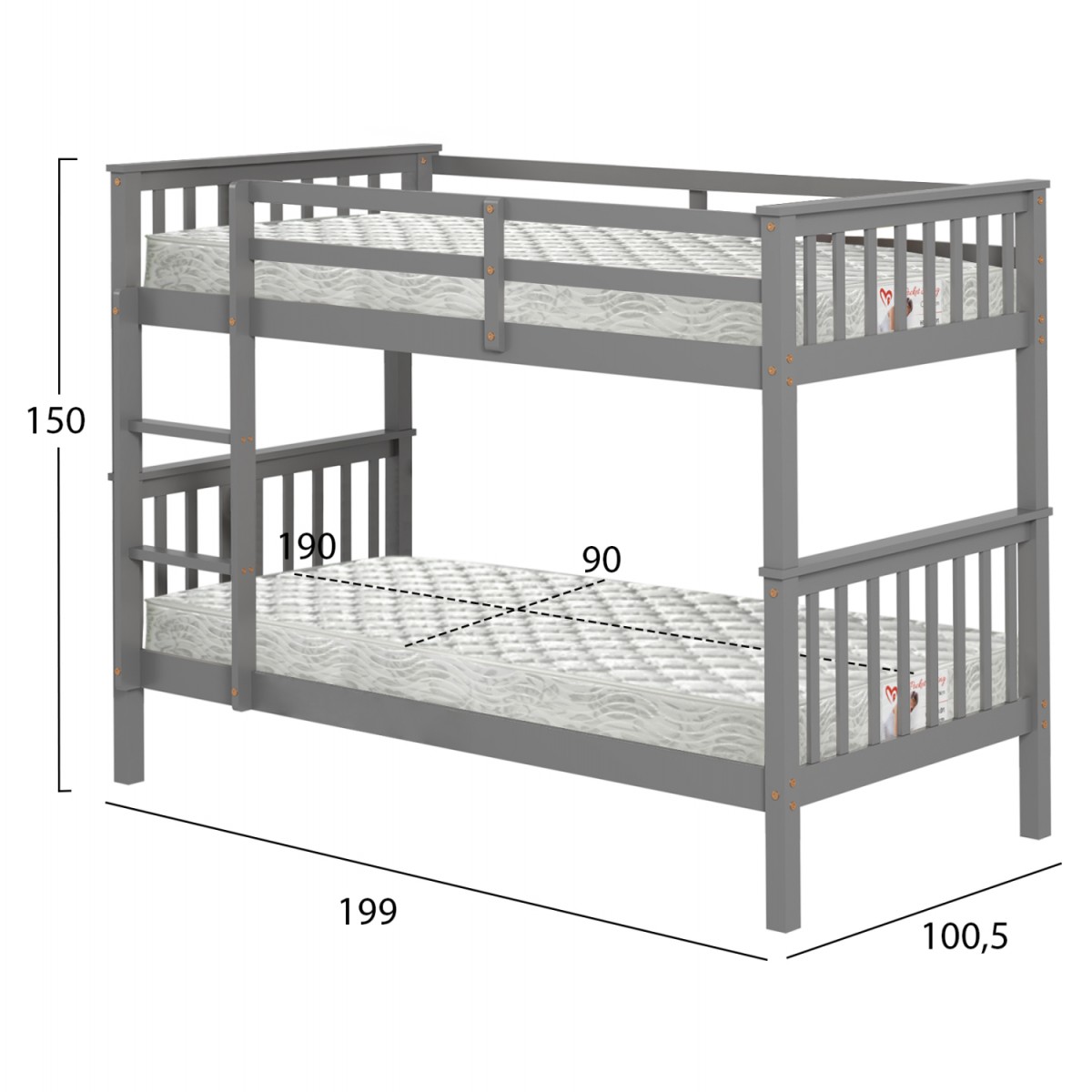 ΚΟΥΚΕΤΑ ΠΑΙΔΙΚΗ ΜΕ 2 ΣΤΡΩΜΑΤΑ LANTAI HM21307.02 ΞΥΛΟ ΠΕΥΚΟΥ ΓΚΡΙ--ΣΤΡΩΜΑΤΑ 90x190εκ