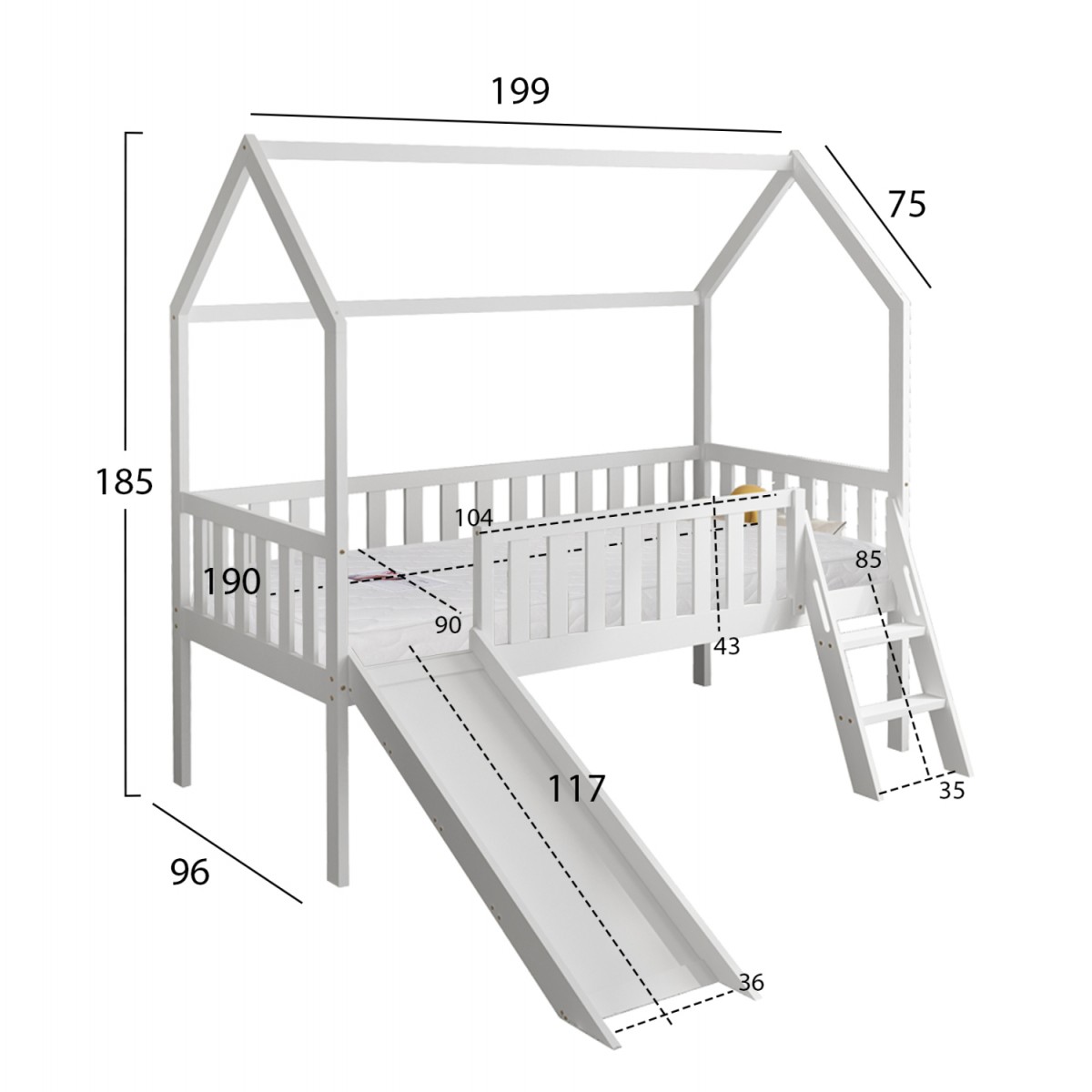 ΚΡΕΒΑΤΙ ΠΑΙΔΙΚΟ ΤΣΟΥΛΗΘΡΑ PHYLLIS HM21310.01 ΠΕΥΚΟ ΣΕ ΛΕΥΚΟ--ΜΕ ΣΤΡΩΜΑ 90x190εκ