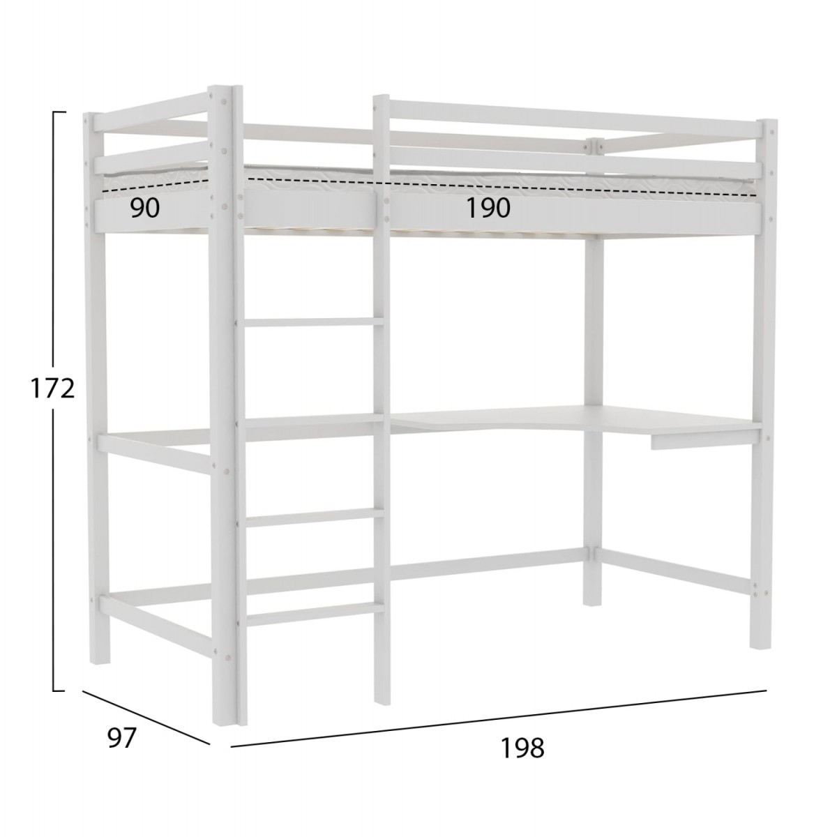 ΚΟΥΚΕΤΑ ΠΑΙΔΙΚΗ ΜΕ ΓΡΑΦΕΙΟ AKRON HM21311.01 ΞΥΛΟ ΠΕΥΚΟΥ ΛΕΥΚΟ--ME ΣΤΡΩΜΑ 90x190εκ