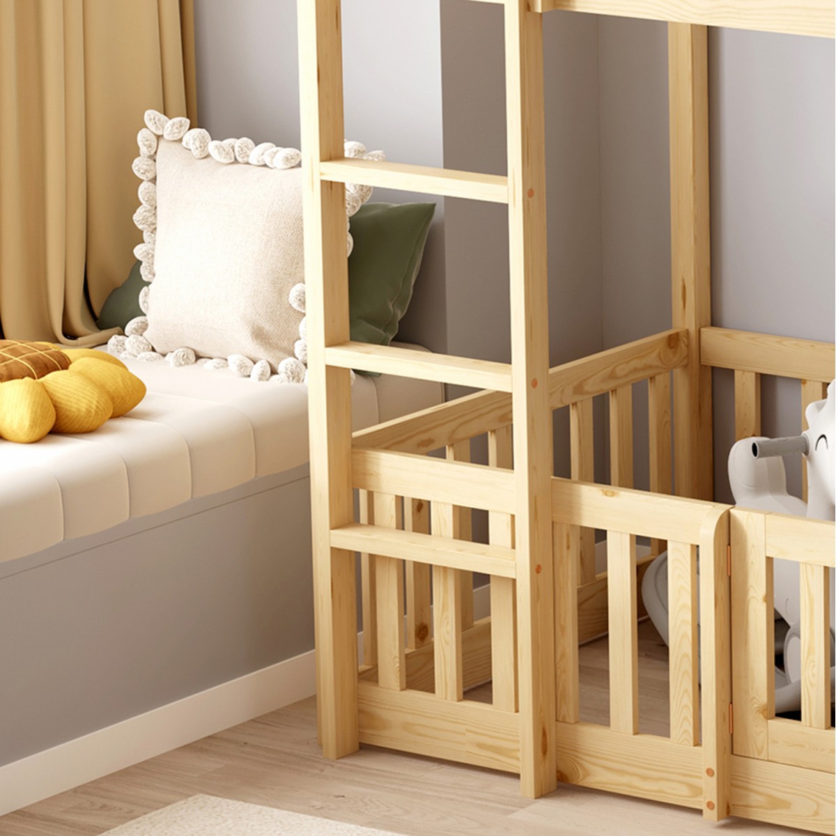 ΚΟΥΚΕΤΑ ΠΑΙΔΙΚΗ ΜΕ ΠΑΡΚΑΚΙ PLAYKID HM21312 ΞΥΛΟ ΠΕΥΚΟΥ ΦΥΣΙΚΟ--ME ΣΤΡΩΜΑ 90x190εκ