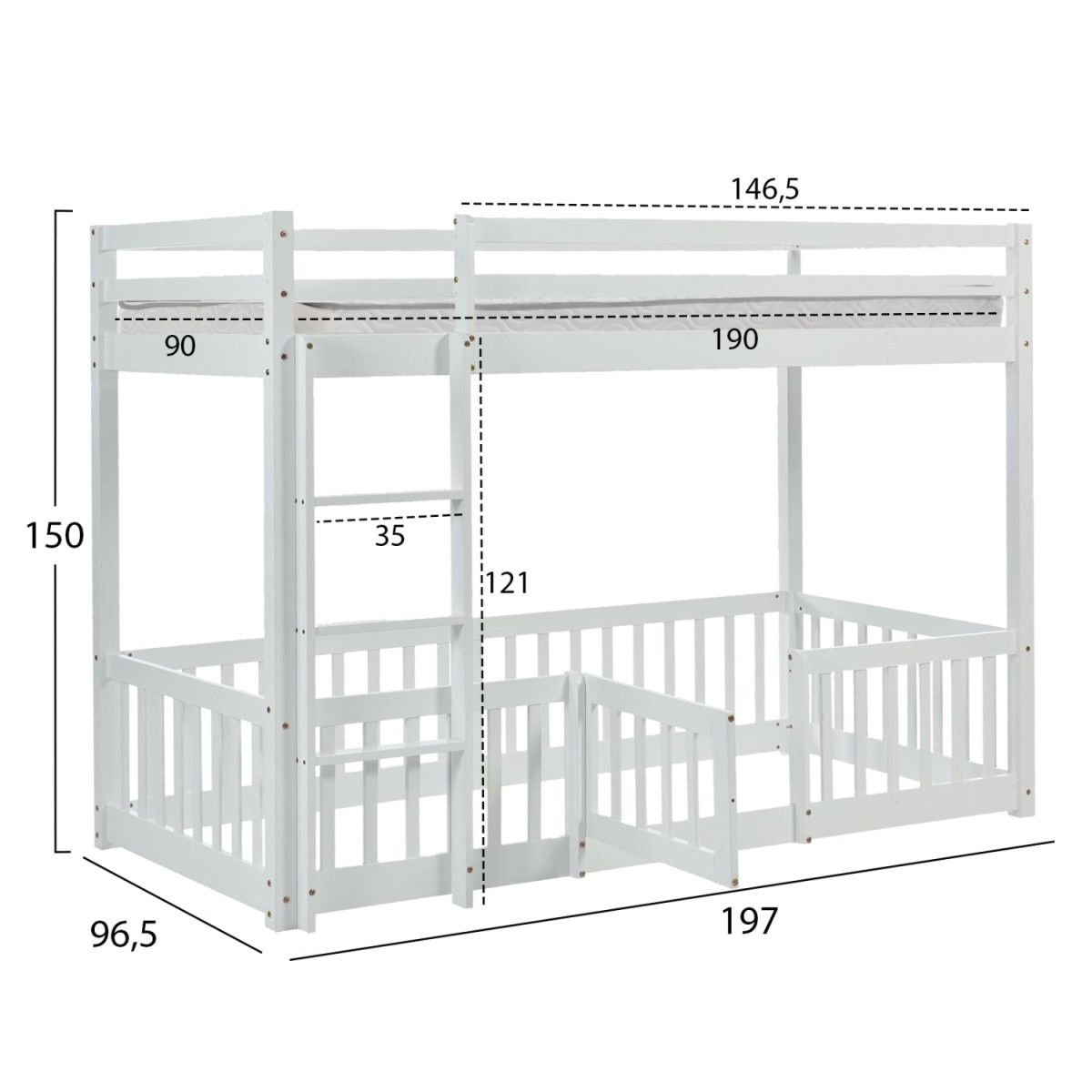 ΚΟΥΚΕΤΑ ΠΑΙΔΙΚΗ ΜΕ ΠΑΡΚΑΚΙ PLAYKID HM21312.01 ΞΥΛΟ ΠΕΥΚΟΥ ΛΕΥΚΟ--ME ΣΤΡΩΜΑ 90x190εκ