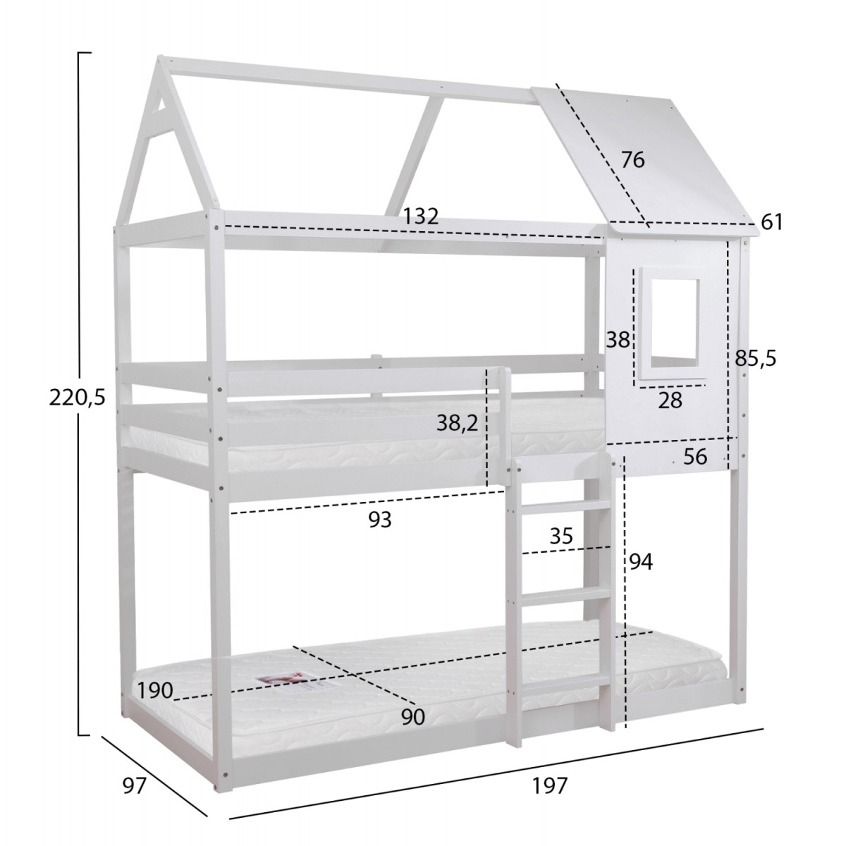 ΚΟΥΚΕΤΑ ΠΑΙΔΙΚΗ ΜΕ 2 ΣΤΡΩΜΑΤΑ HOOD HM21314.01 ΞΥΛΟ ΠΕΥΚΟΥ ΛΕΥΚΟ--ΣΤΡΩΜΑΤΑ 90x190εκ