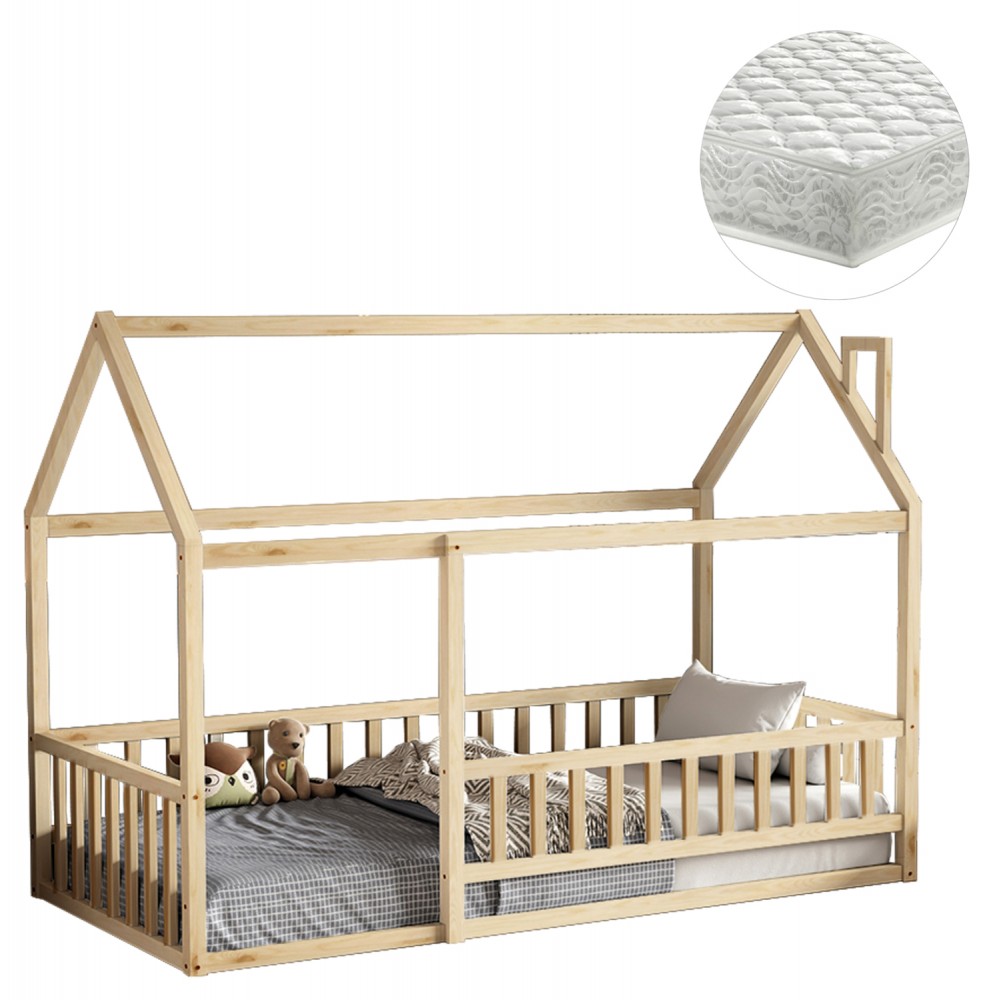 ΚΡΕΒΑΤΙ ΠΑΙΔΙΚΟ ΜΕ ΣΤΡΩΜΑ HOUSER HM21315 ΞΥΛΟ ΠΕΥΚΟΥ ΣΕ ΦΥΣΙΚΟ--ΣΤΡΩΜΑ 90x190εκ