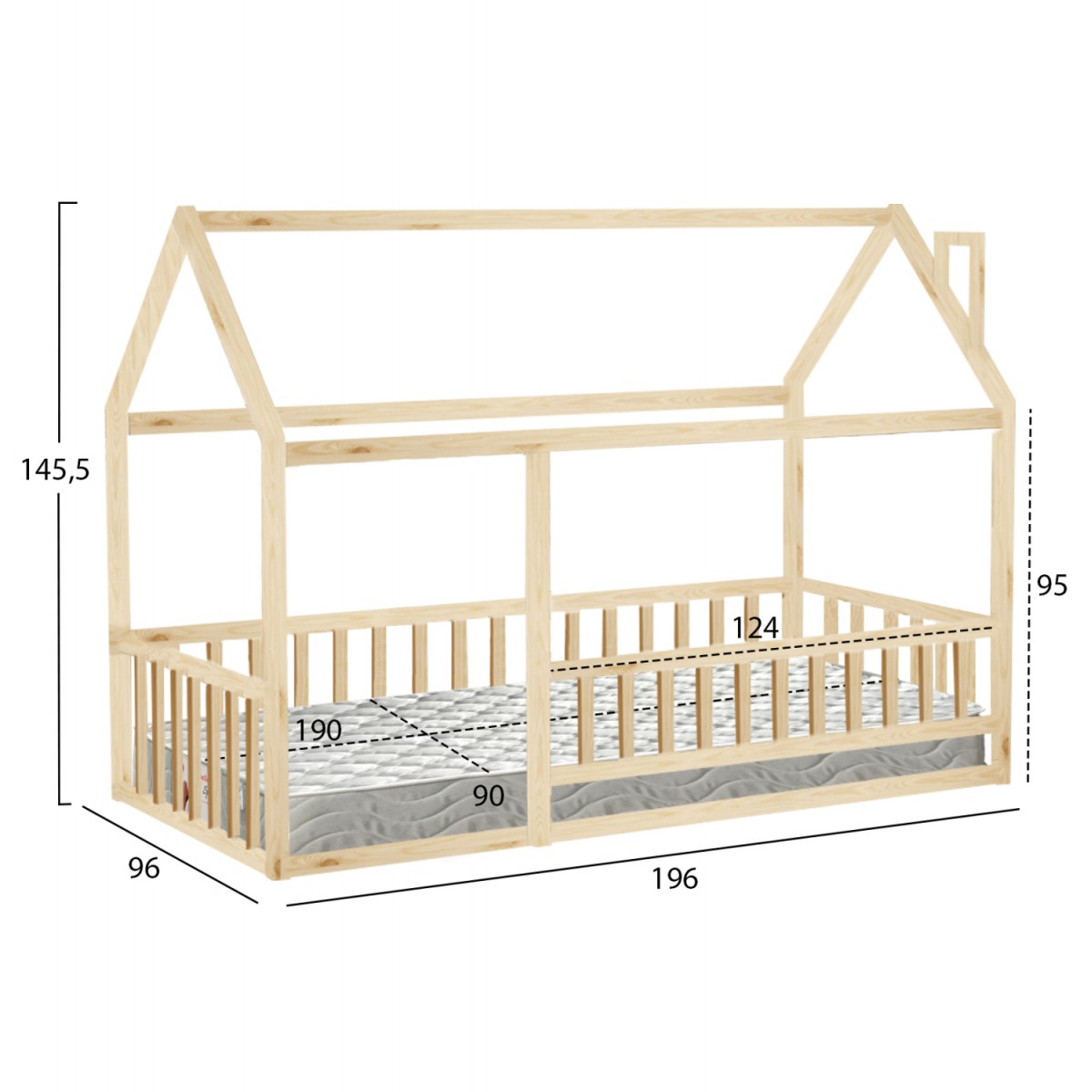 ΚΡΕΒΑΤΙ ΠΑΙΔΙΚΟ ΜΕ ΣΤΡΩΜΑ HOUSER HM21315 ΞΥΛΟ ΠΕΥΚΟΥ ΣΕ ΦΥΣΙΚΟ--ΣΤΡΩΜΑ 90x190εκ