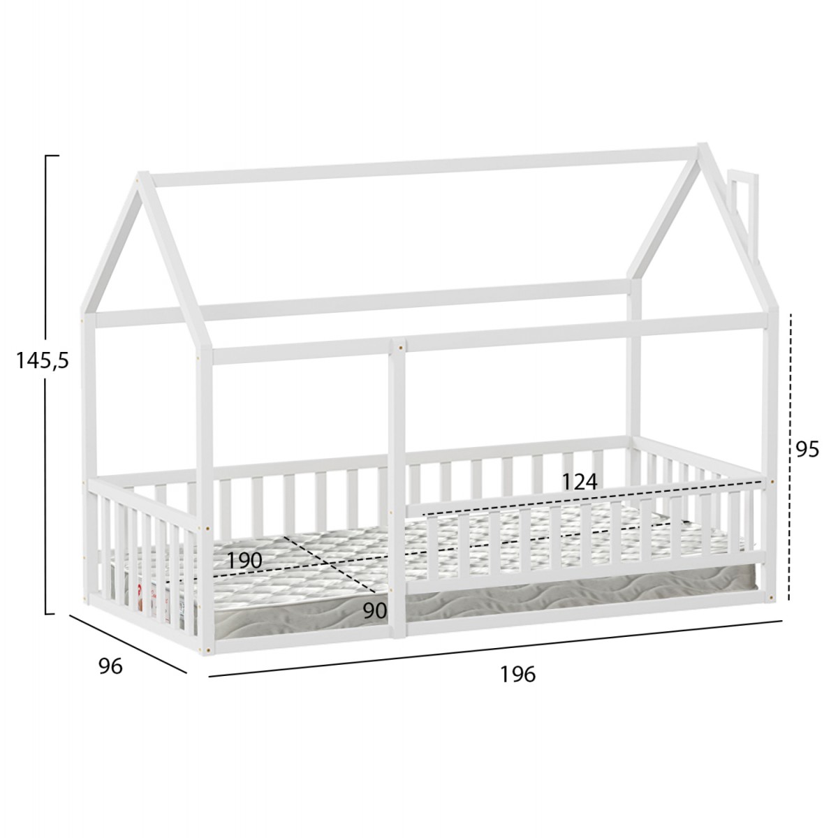 ΚΡΕΒΑΤΙ ΠΑΙΔΙΚΟ ΜΕ ΣΤΡΩΜΑ HOUSER HM21315.01 ΞΥΛΟ ΠΕΥΚΟΥ ΣΕ ΛΕΥΚΟ--ΣΤΡΩΜΑ 90x190εκ