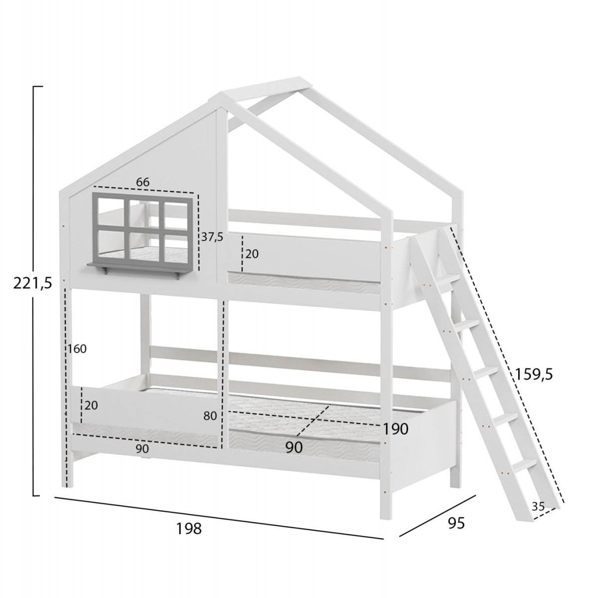 ΚΟΥΚΕΤΑ ΠΑΙΔΙΚΗ ΜΕ 2 ΣΤΡΩΜΑΤΑ COMBO HM21316 ΞΥΛΟ ΠΕΥΚΟΥ ΛΕΥΚΟ--ΣΤΡΩΜΑΤΑ 90x190εκ