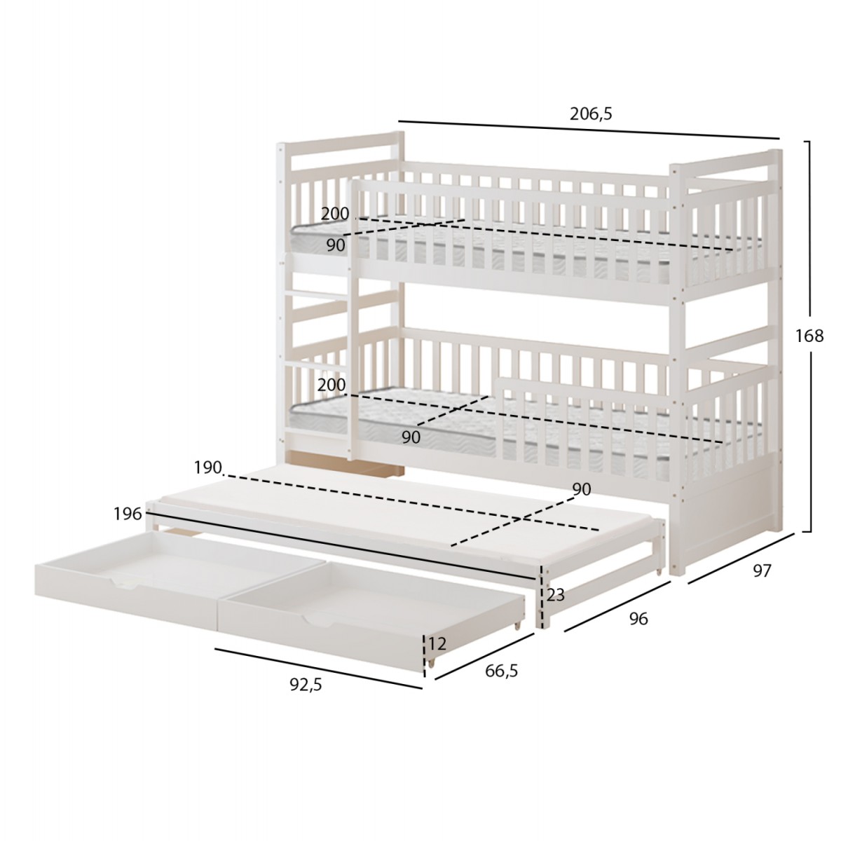 ΠΑΙΔΙΚΗ ΚΟΥΚΕΤΑ ΜΕ ΣΤΡΩΜΑΤΑ & ΣΥΡΤΑΡΙΑ TRIPLON HM21318 ΞΥΛΟ ΠΕΥΚΟΥ ΛΕΥΚΟ 207x97x168Υεκ
