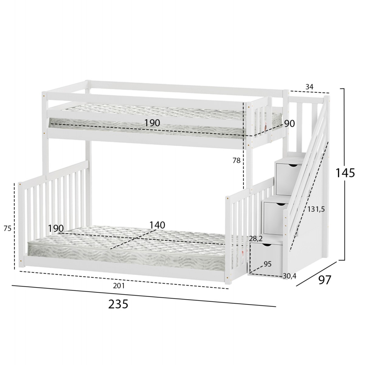 ΚΟΥΚΕΤΑ ΠΑΙΔΙΚΗ BEAMER HM21320 ΞΥΛΟ ΠΕΥΚΟΥ ΛΕΥΚΟ--ΓΙΑ ΣΤΡΩΜΑΤΑ 90 & 140x190εκ