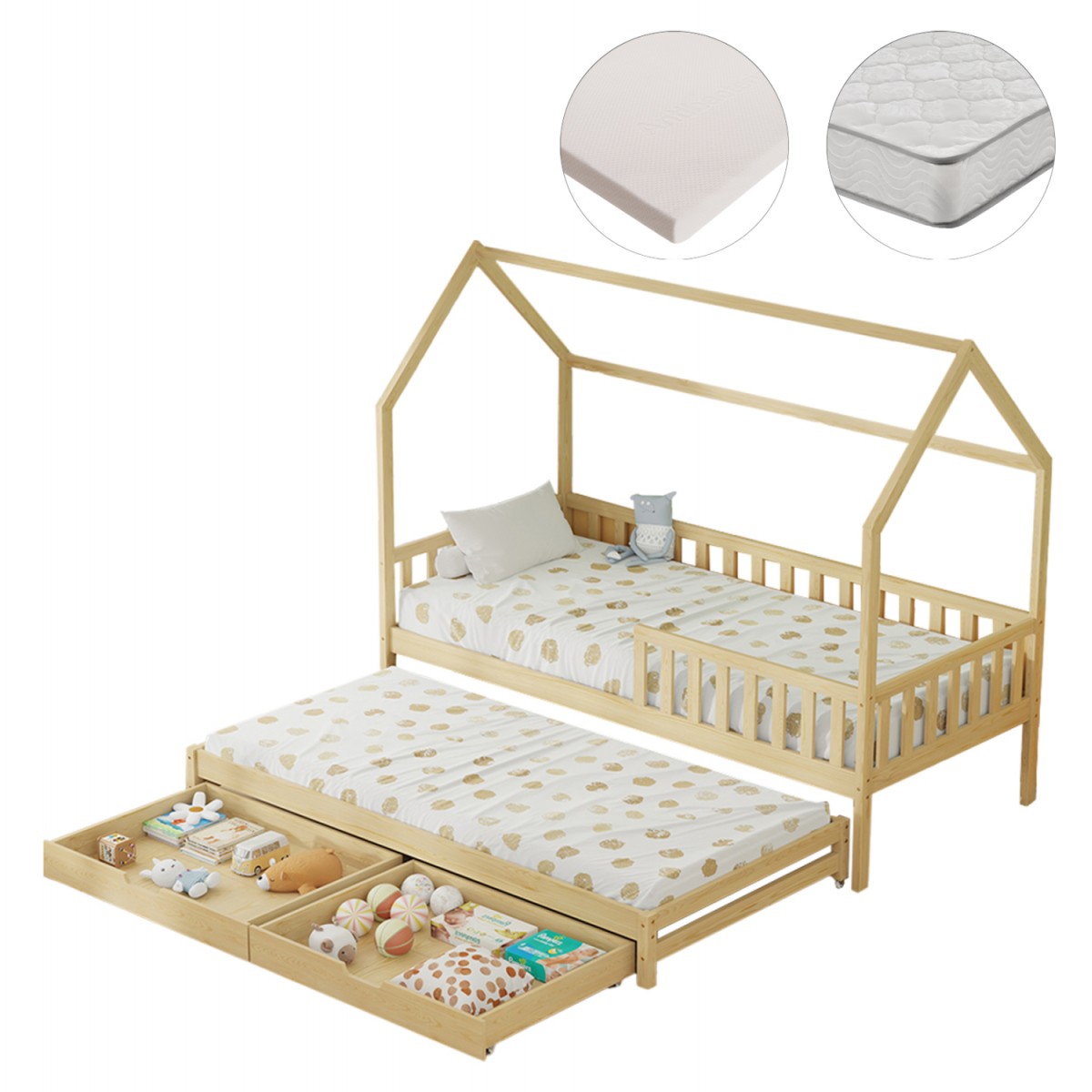 ΠΑΙΔΙΚΟ ΚΡΕΒΑΤΙ ΜΕ ΣΤΡΩΜΑΤΑ & ΣΥΡΤΑΡΙΑ PHYLLIS HM21323.01 ΞΥΛΟ ΠΕΥΚΟΥ 206x97x166Υεκ