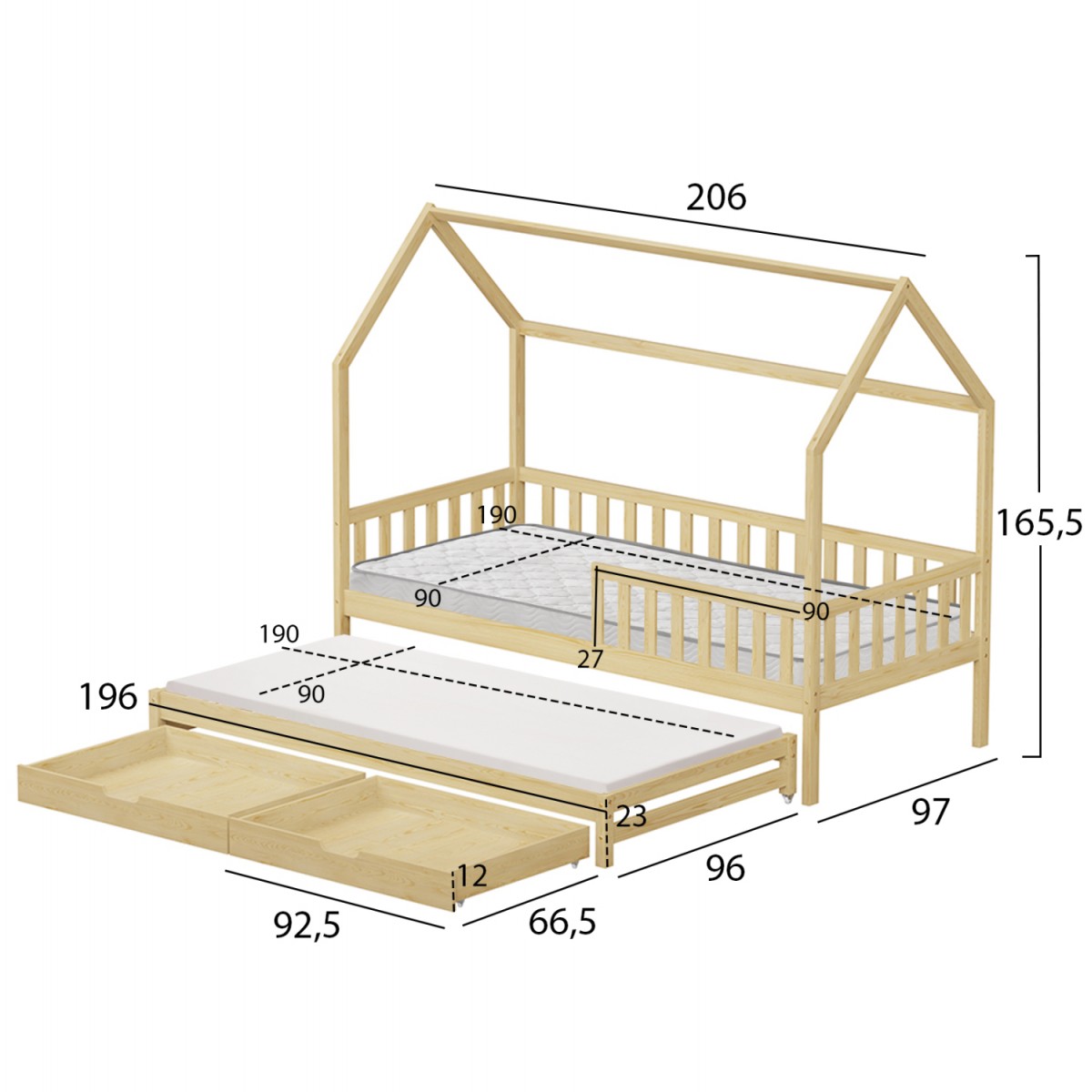 ΠΑΙΔΙΚΟ ΚΡΕΒΑΤΙ ΜΕ ΣΤΡΩΜΑΤΑ & ΣΥΡΤΑΡΙΑ PHYLLIS HM21323.01 ΞΥΛΟ ΠΕΥΚΟΥ 206x97x166Υεκ
