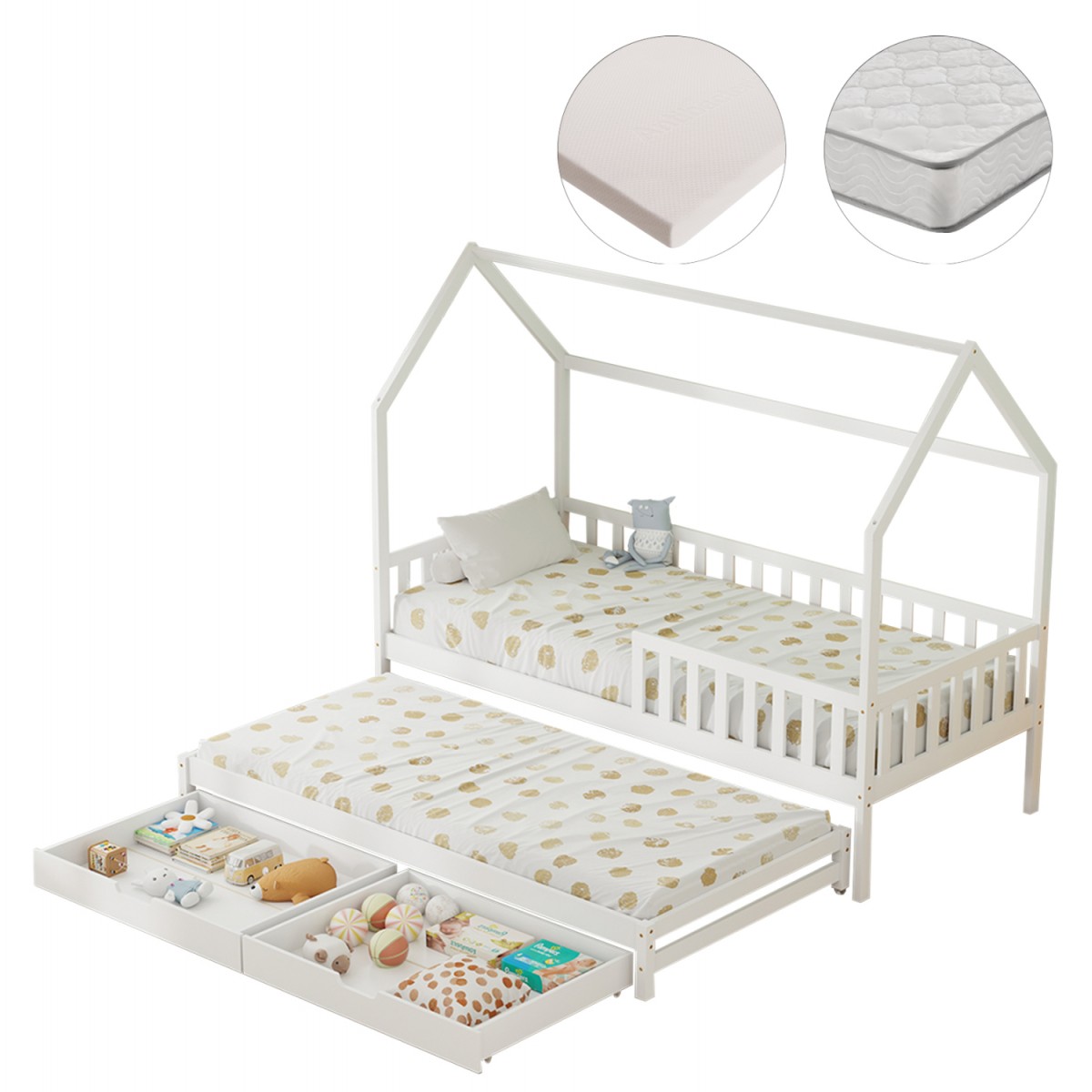 ΠΑΙΔΙΚΟ ΚΡΕΒΑΤΙ ΜΕ ΣΤΡΩΜΑΤΑ & ΣΥΡΤΑΡΙΑ PHYLLIS HM21323.03 ΞΥΛΟ ΠΕΥΚΟΥ ΛΕΥΚΟ 206x97x166Υεκ