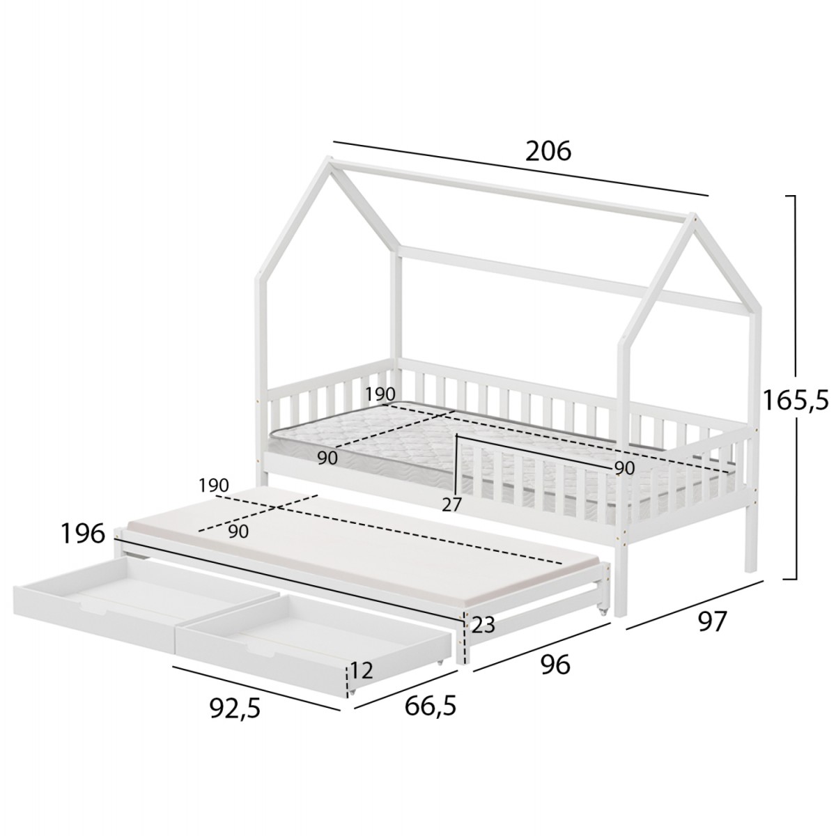 ΠΑΙΔΙΚΟ ΚΡΕΒΑΤΙ ΜΕ ΣΤΡΩΜΑΤΑ & ΣΥΡΤΑΡΙΑ PHYLLIS HM21323.03 ΞΥΛΟ ΠΕΥΚΟΥ ΛΕΥΚΟ 206x97x166Υεκ