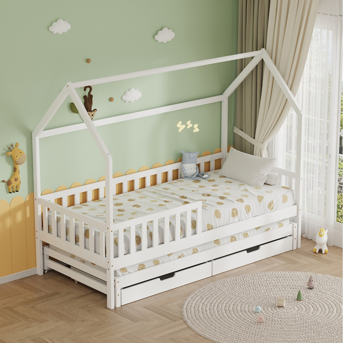 ΠΑΙΔΙΚΟ ΚΡΕΒΑΤΙ ΜΕ ΣΤΡΩΜΑΤΑ & ΣΥΡΤΑΡΙΑ PHYLLIS HM21323.03 ΞΥΛΟ ΠΕΥΚΟΥ ΛΕΥΚΟ 206x97x166Υεκ