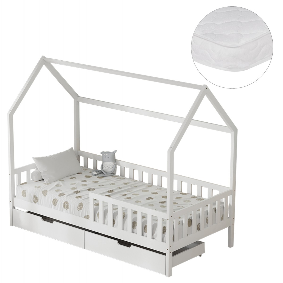 ΚΡΕΒΑΤΙ ΠΑΙΔΙΚΟ ΜΕ ΣΥΡΤΑΡΙΑ PHYLLIS HM21324.01 ΞΥΛΟ ΠΕΥΚΟΥ ΛΕΥΚΟ--ΜΕ ΣΤΡΩΜΑ 90x190εκ