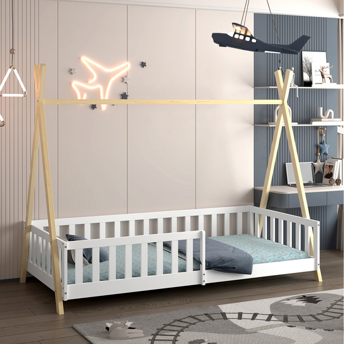 ΚΡΕΒΑΤΙ ΠΑΙΔΙΚΟ ΜΕ ΚΑΓΚΕΛΑ MUNK HM21325 ΠΕΥΚΟ ΛΕΥΚΟ/ΦΥΣΙΚΟ--ΜΕ ΣΤΡΩΜΑ 90x190εκ