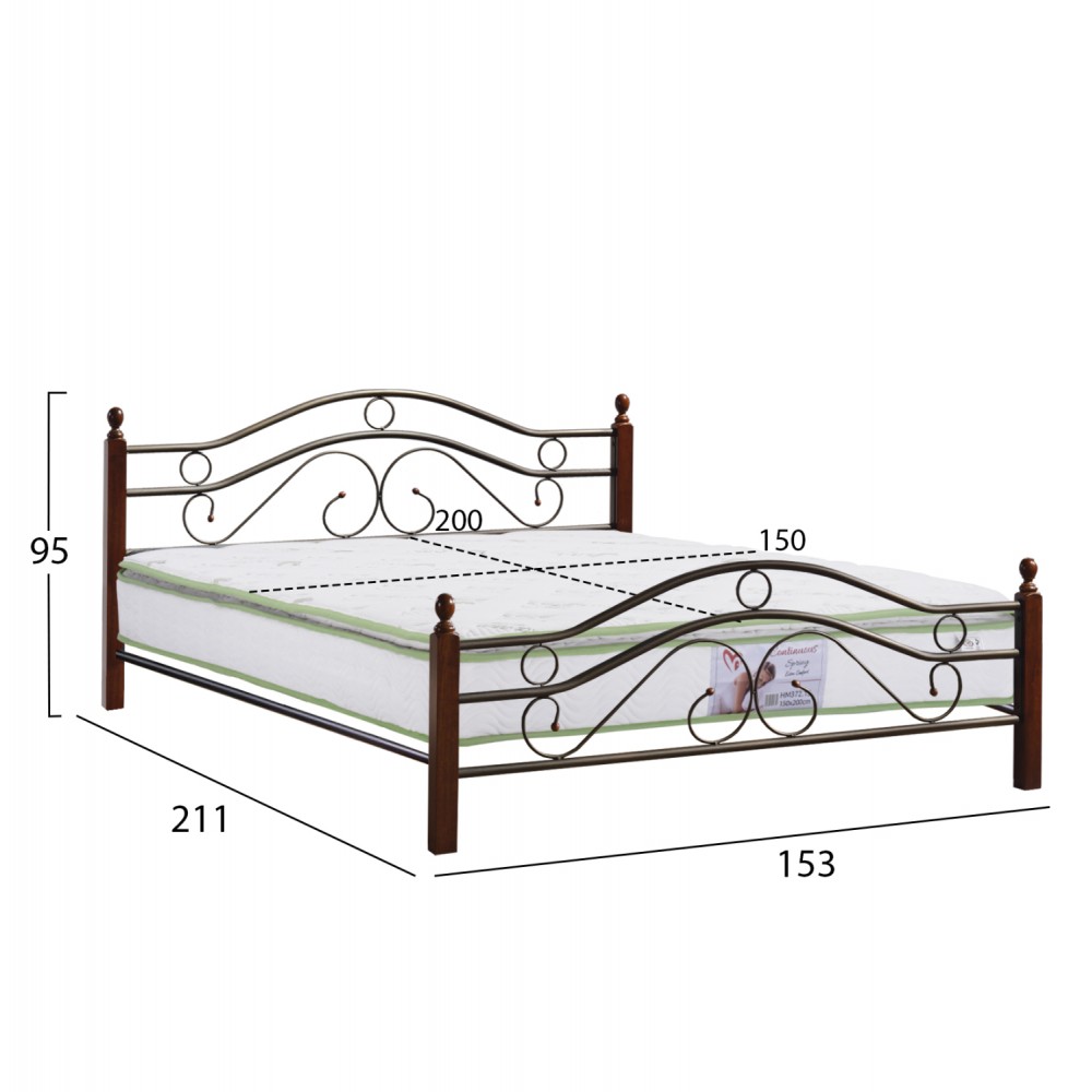 ΚΡΕΒΑΤΙ ΔΙΠΛΟ & ΣΤΡΩΜΑ CELINA HM21328 ΜΕΤΑΛΛΟ & ΞΥΛΟ ΣΕ DIRTY OAK--ΣΤΡΩΜΑ 150x200εκ