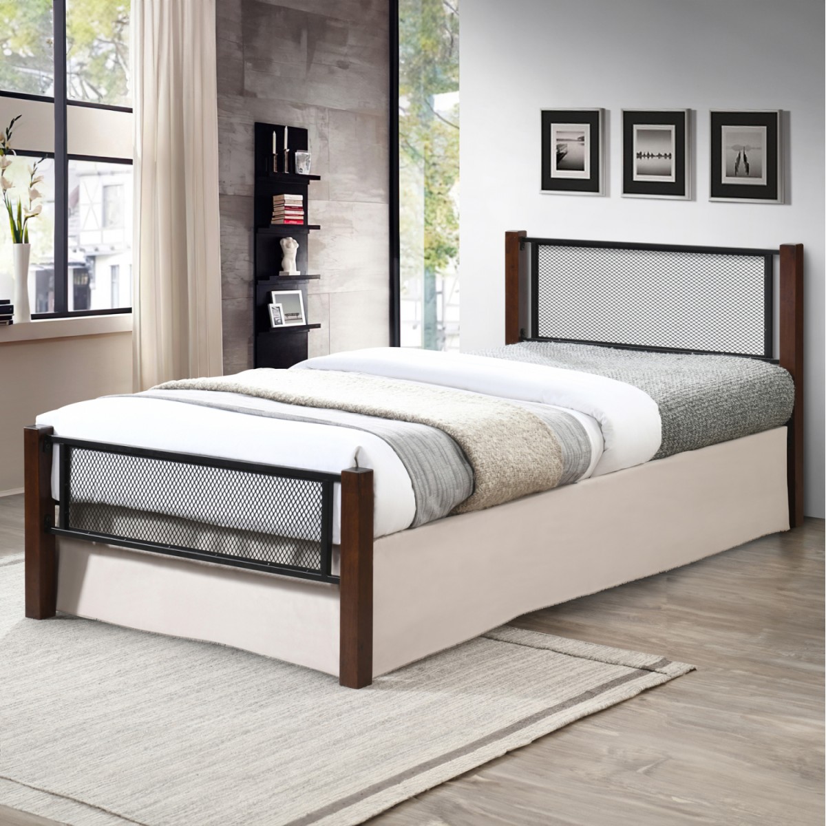 ΚΡΕΒΑΤΙ ΜΟΝΟ & ΣΤΡΩΜΑ RAYVEN HM21335 ΜΕΤΑΛΛΟ & ΞΥΛΟ ΣΕ DIRTY OAK--ΣΤΡΩΜΑ 90x190εκ